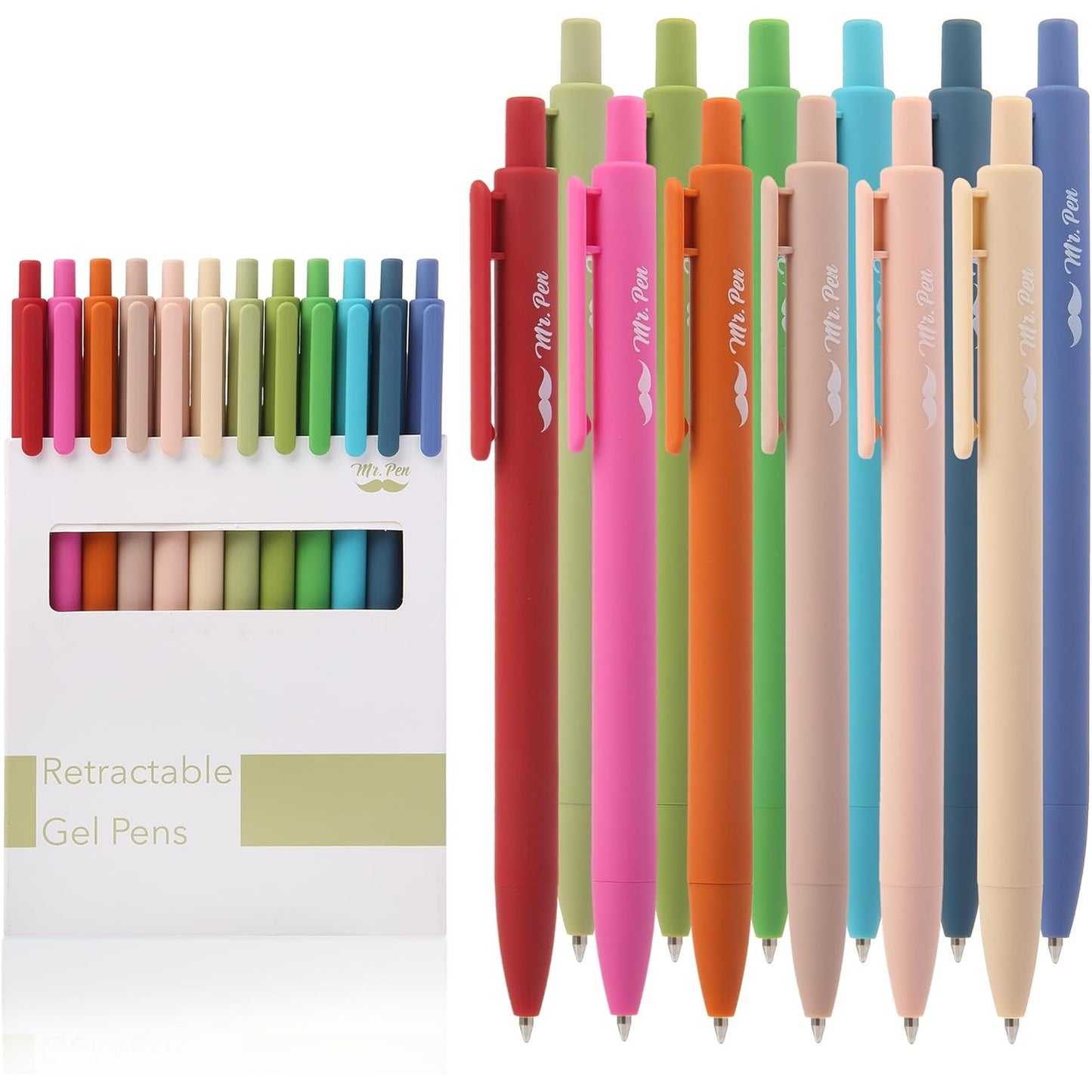 Retractable Gel Pens, 12 Pack, Cute Design, Colored Ink, Quick-Dry, Fine Point 0.7mm