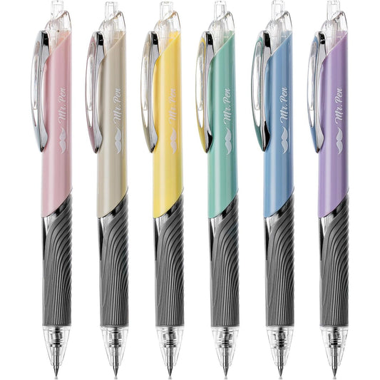 Retractable Gel Pens, 6 Pack, Black Ink, 0.5mm Fine Point, Pastel Barrels, Cute Aesthetic Pens for Journaling