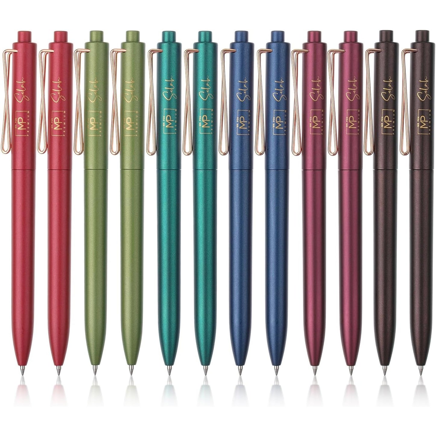 Retractable Gel Pens, 12 Pack, Black Ink, 0.5mm Fine Point, Metallic Vintage Barrels, Fast Dry, Aesthetic Pens