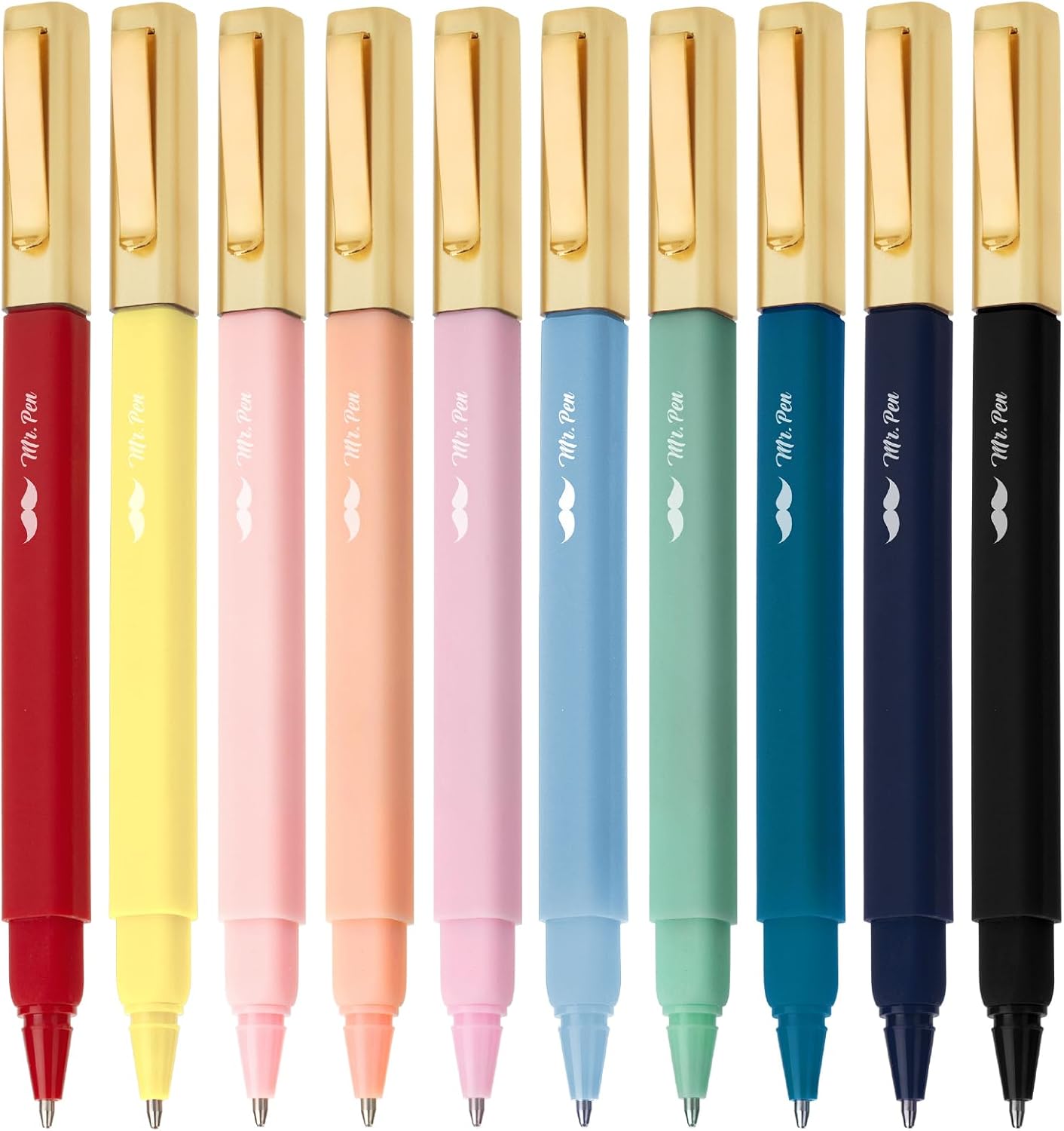 Aesthetic Pens, 10 Pack, Assorted Colors, Square Body, Fine Point Ballpoint Pens