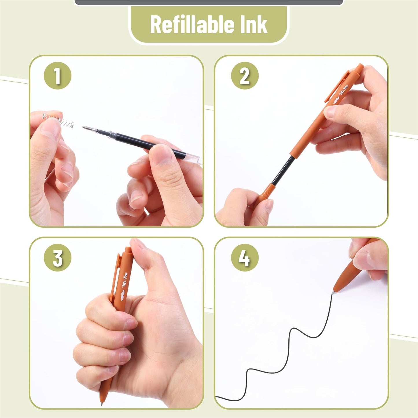 Mr. Pen- Retractable Gel Pens, 12 Pack, Black Ink, Dark Earthy Color Barrel Gel Pens, Gel Pens Fine Point 0.5mm, Retractable Pens