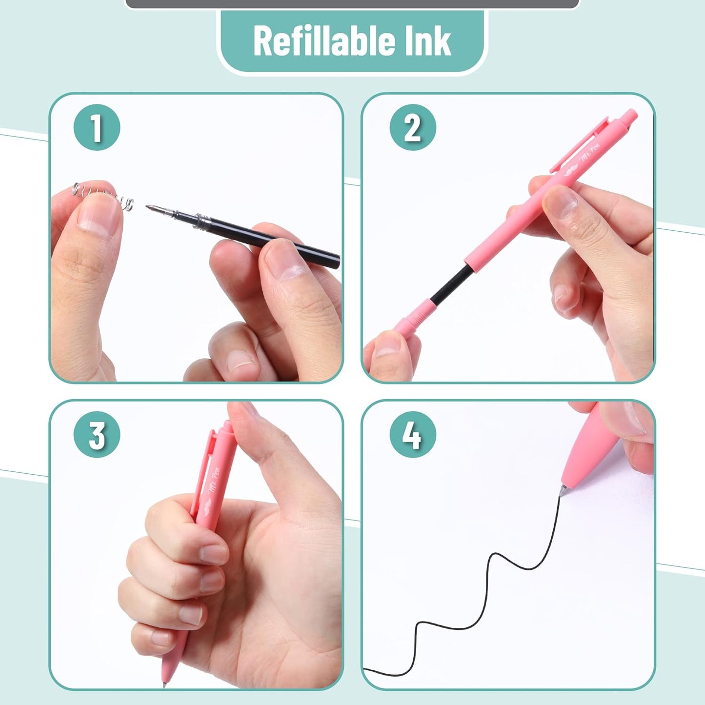 Mr. Pen- Retractable Gel Pens, 12 Pack, Black Ink, Retro Colors Barrel Gel Pens, Gel Pens Fine Point 0.5mm, Retractable Pens