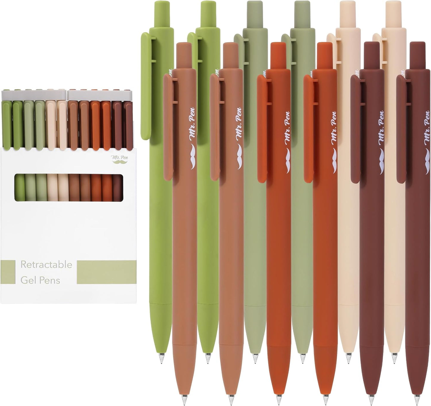 Mr. Pen- Retractable Gel Pens, 12 Pack, Black Ink, Dark Earthy Color Barrel Gel Pens, Gel Pens Fine Point 0.5mm, Retractable Pens