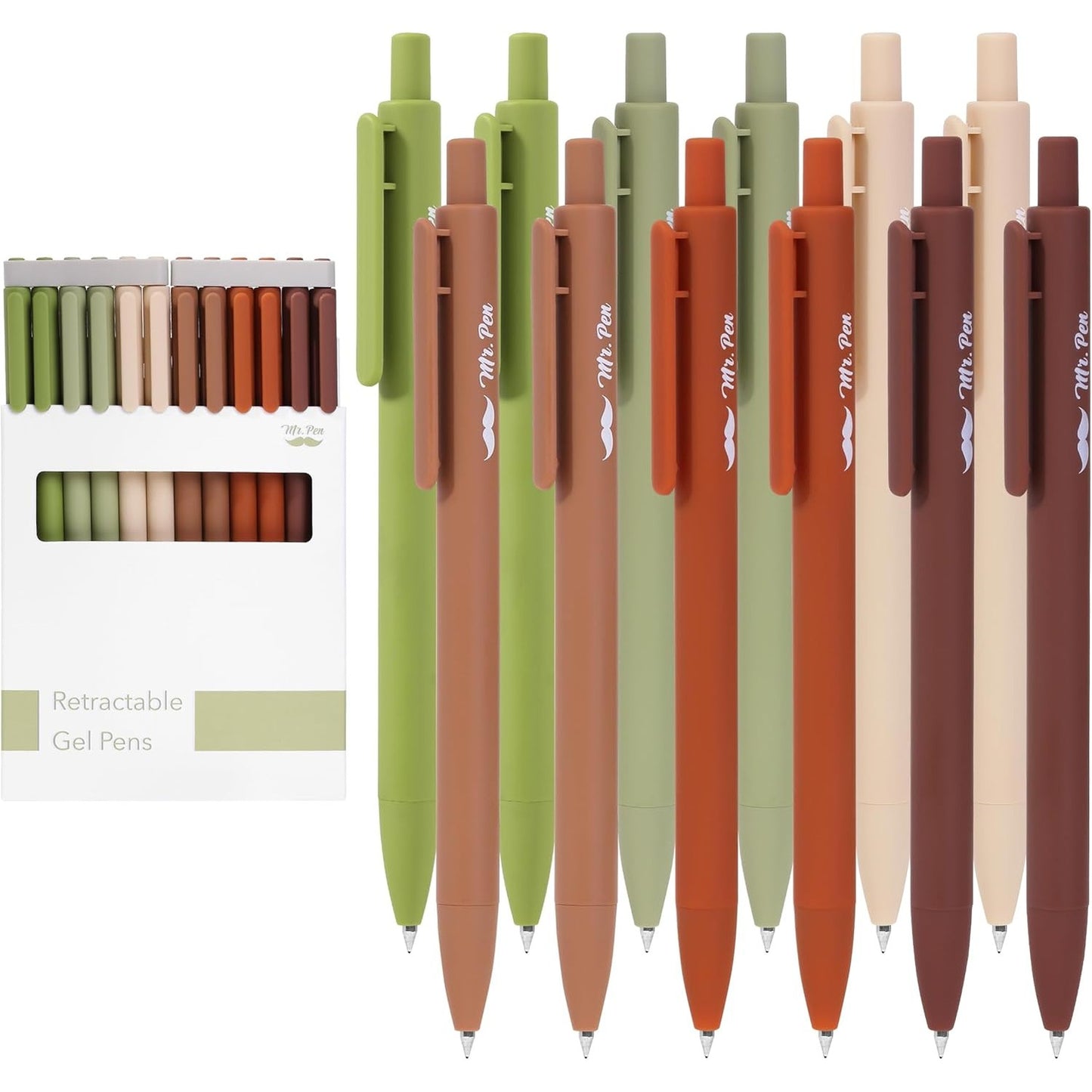 Mr. Pen- Retractable Gel Pens, 12 Pack, Black Ink, Dark Earthy Color Barrel Gel Pens, Gel Pens Fine Point 0.5mm, Retractable Pens
