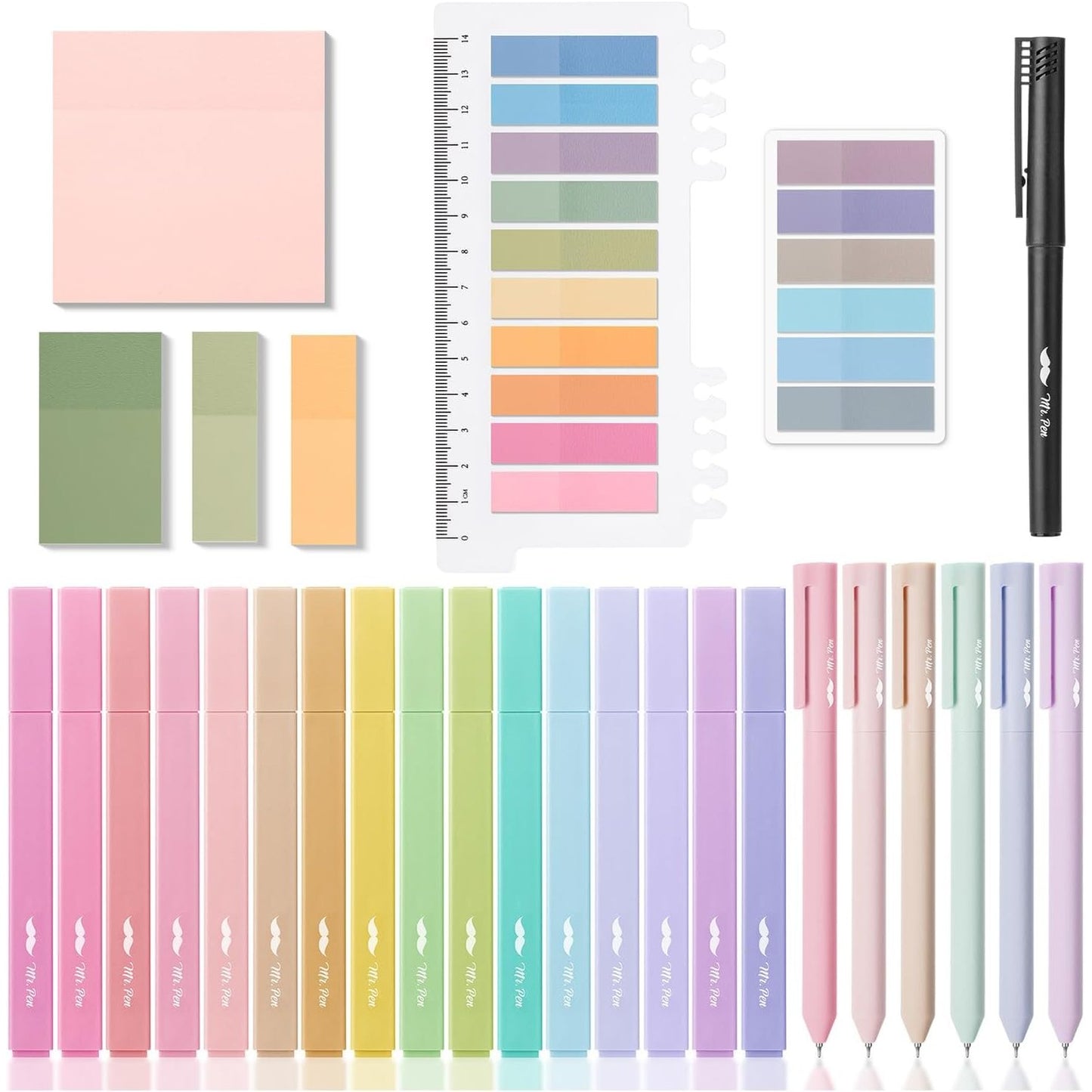 Aesthetic Book Annotation Kit, 38 Pcs, Highlighters, Gel Pens & Sticky Notes Set