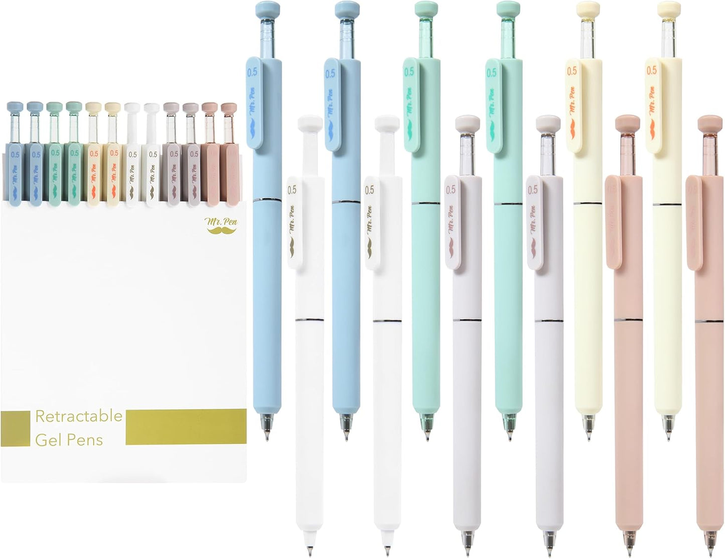 Mr. Pen- Retractable Gel Pens, 12 Pack, Black Ink, Soft Pastel Barrel Gel Pens, Gel Pens Fine Point 0.5mm, Retractable Pens, Cute Pens