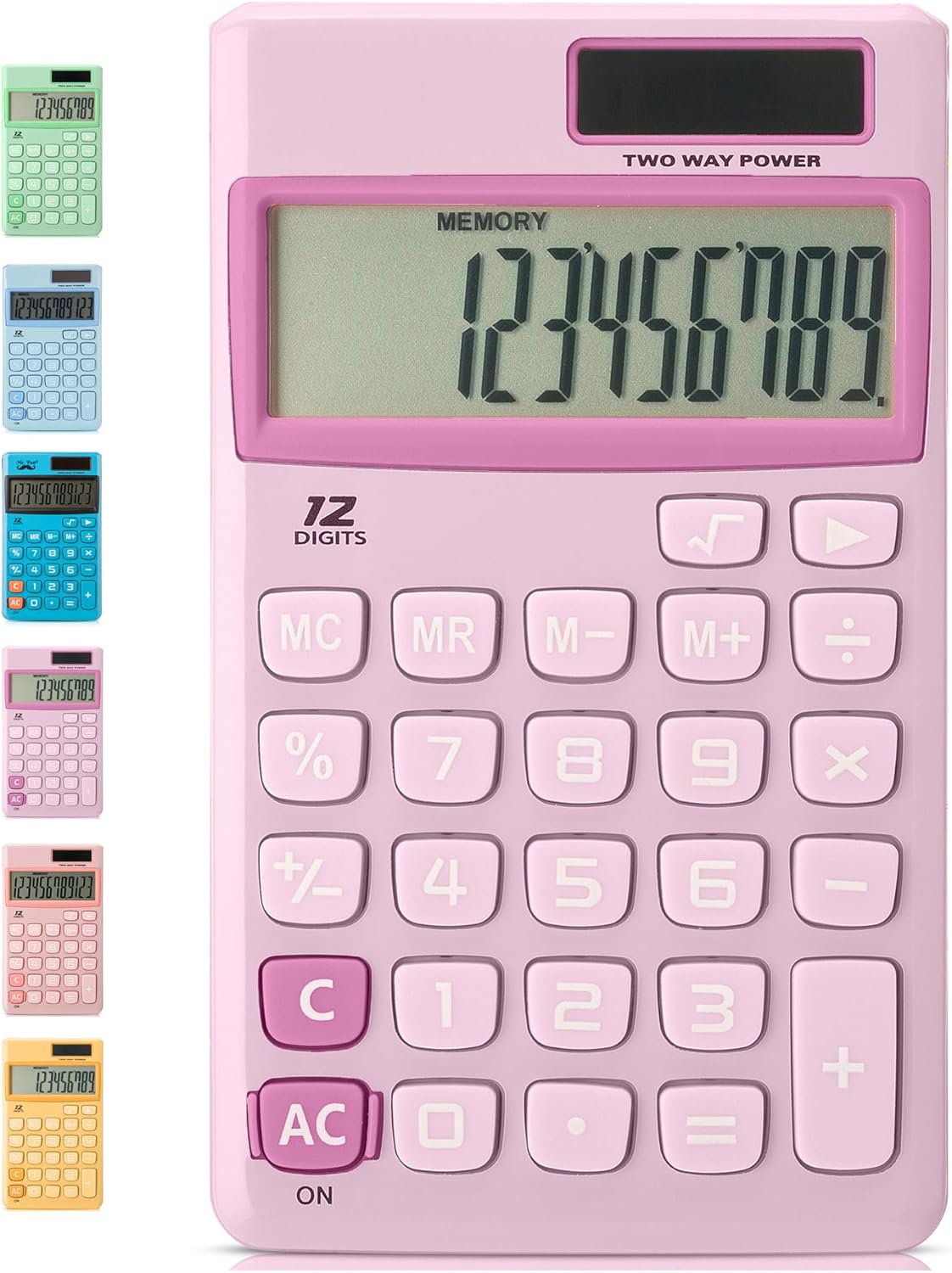 Solar Handheld Calculator, 12-Digit, Purple, Standard Function