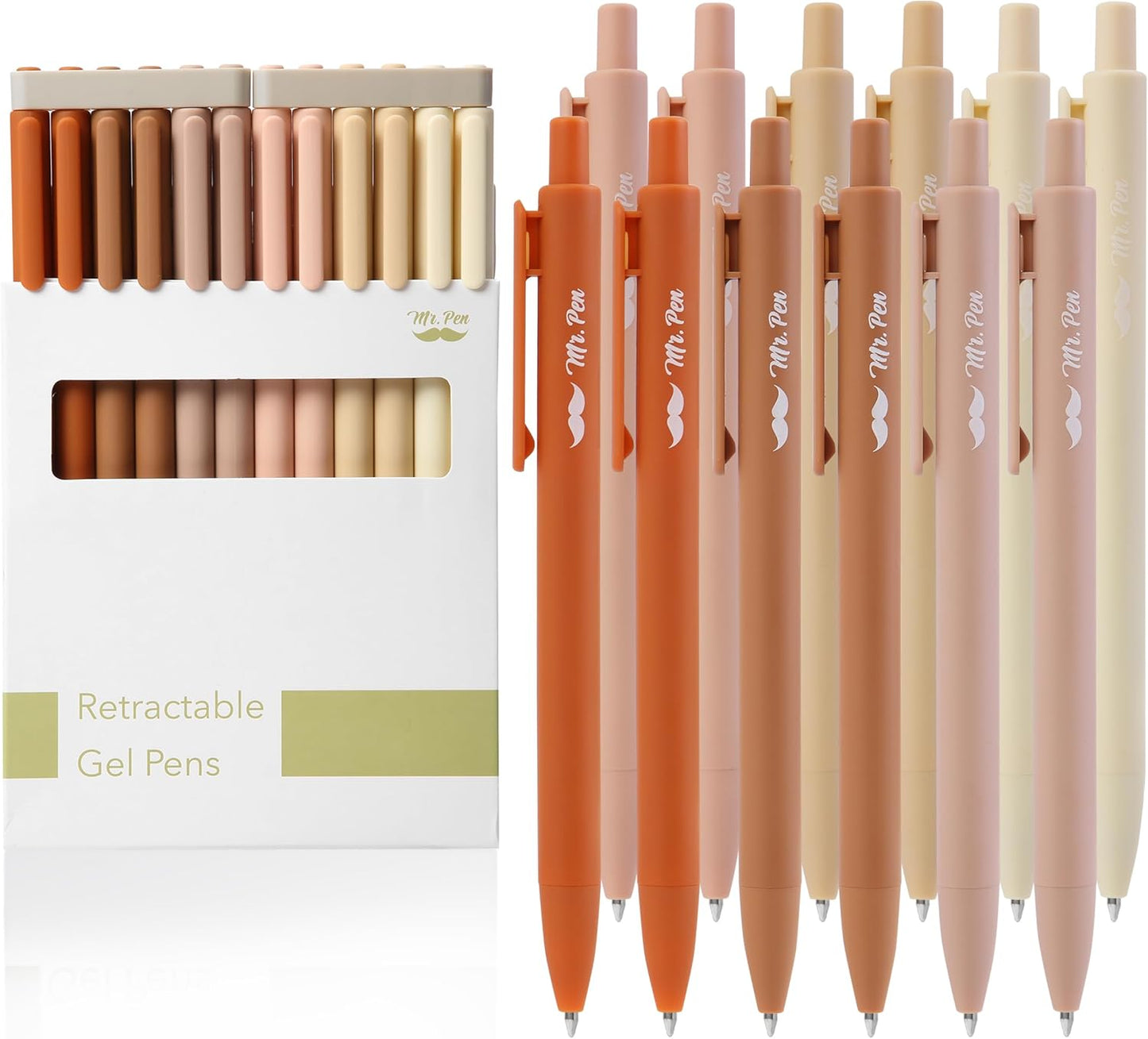 Mr. Pen- Retractable Gel Pens, 12 Pack, Black Ink, Natural Colors Barrels Gel Pens, Gel Pens Fine Point 0.5mm, Retractable Pens