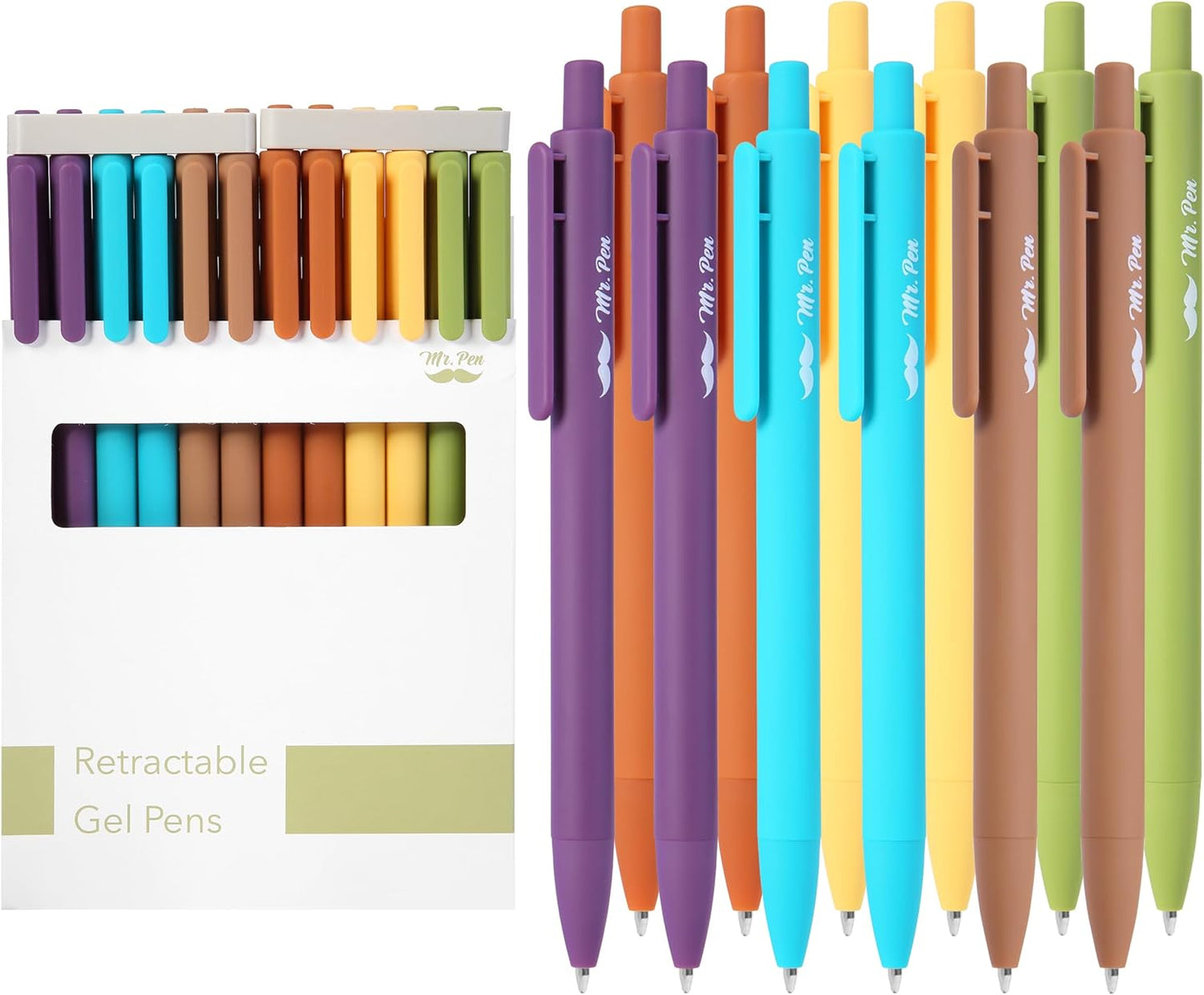 Mr. Pen- Retractable Gel Pens, 12 Pack, Black Ink, Earthy Color Barrel Gel Pens, Gel Pens Fine Point 0.5mm, Retractable Pens