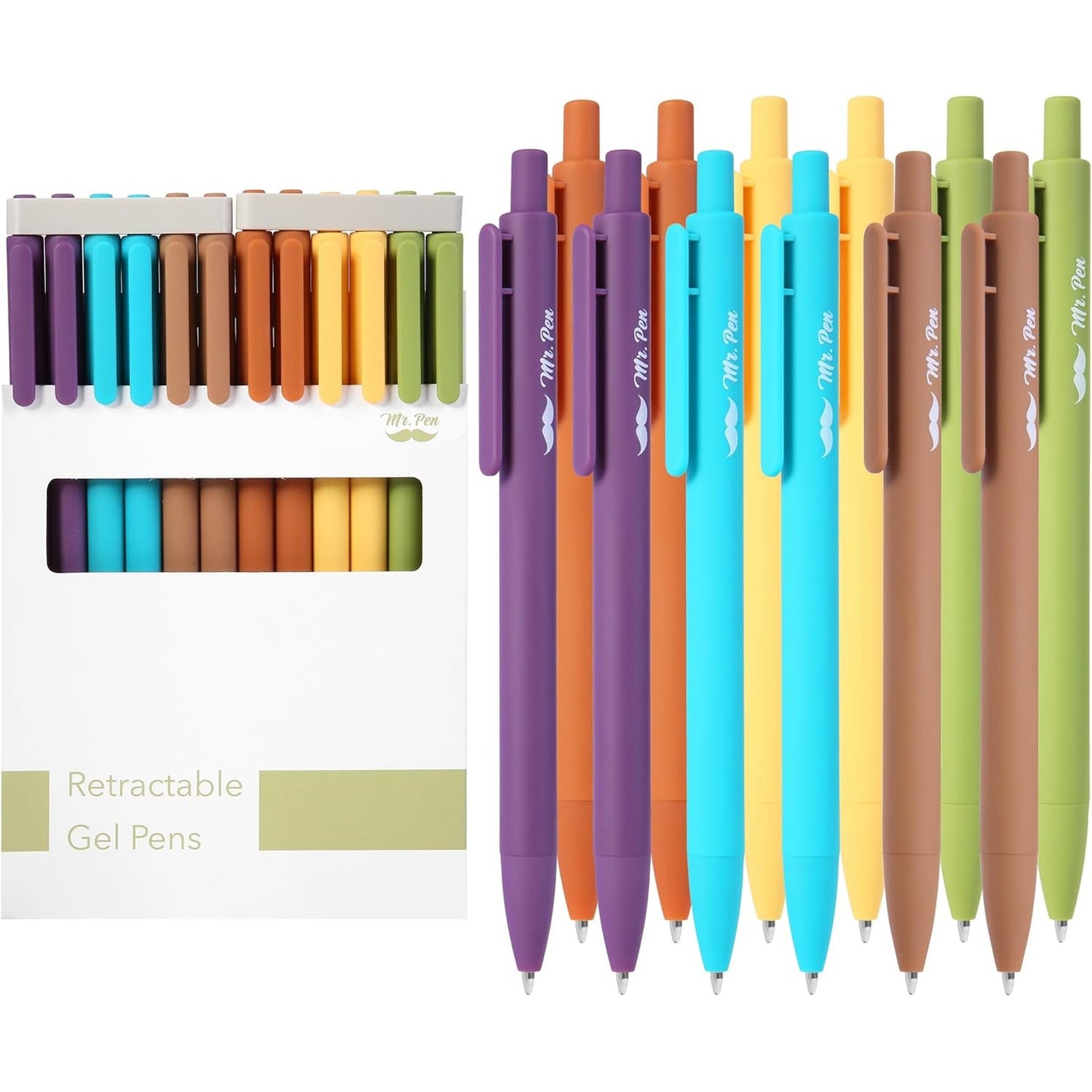 Mr. Pen- Retractable Gel Pens, 12 Pack, Black Ink, Earthy Color Barrel Gel Pens, Gel Pens Fine Point 0.5mm, Retractable Pens