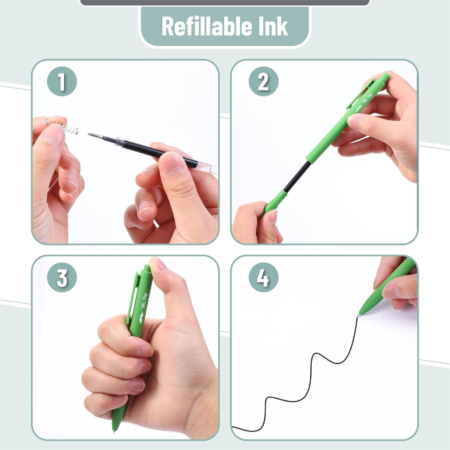 Mr. Pen- Retractable Gel Pens, 12 Pack, Black Ink, Green Ombre Color Barrel Gel Pens, Gel Pens Fine Point 0.5mm, Retractable Pens, Cute Pens