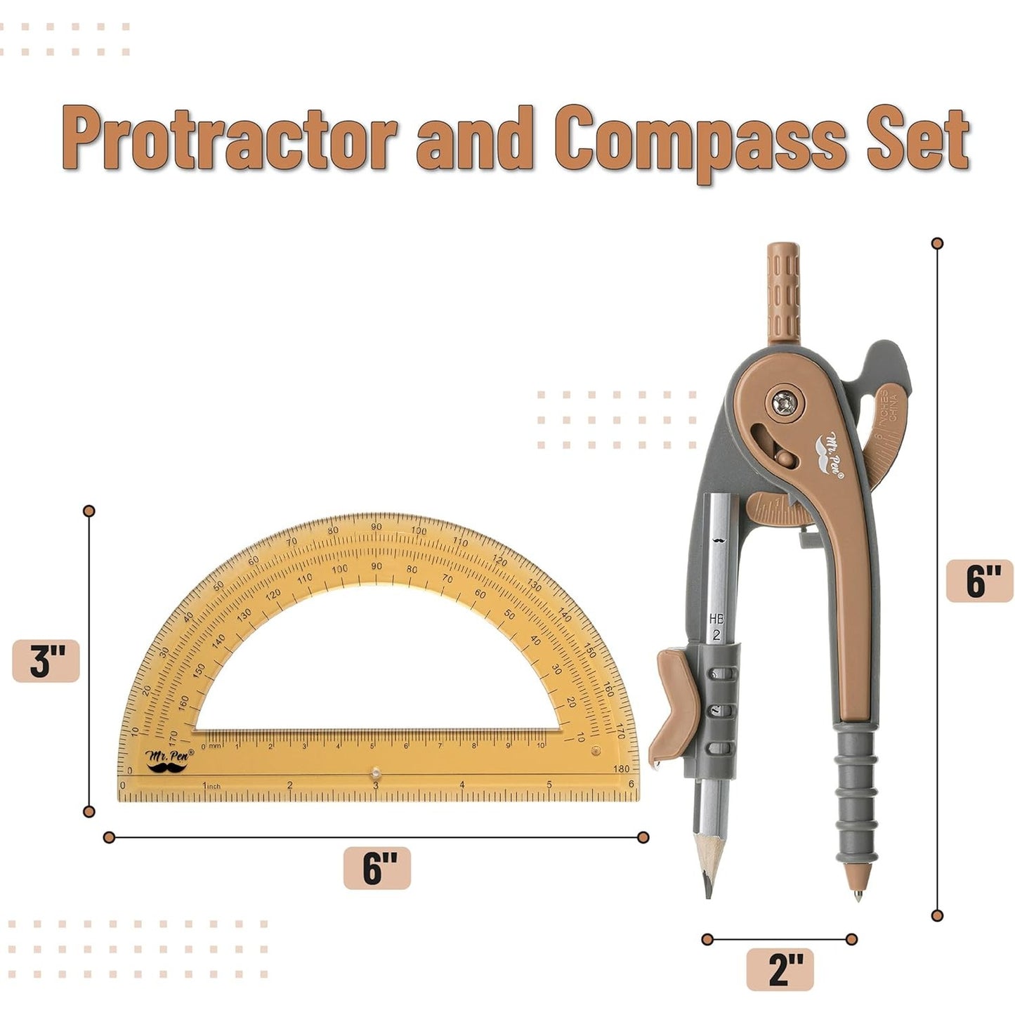 Mr. Pen- Compass and Protractor Set, Dwarf Pony Brown, Compass Geometry Tool, Protractor and Compass Set, Compass Drawing Tool
