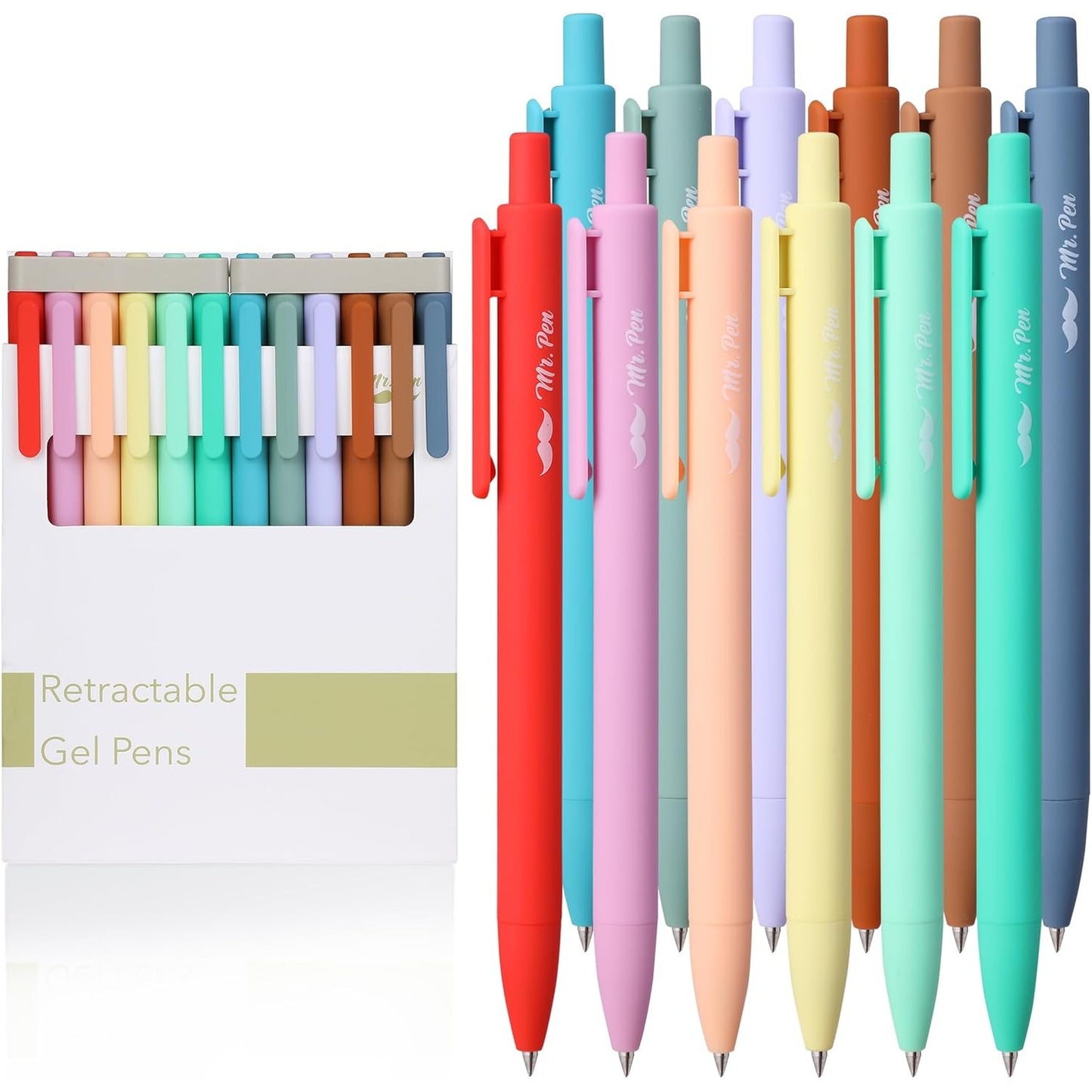 Retractable Gel Pens, 12 Pack, Cute Design, Colored Ink, Quick-Dry, Fine Point 0.7mm