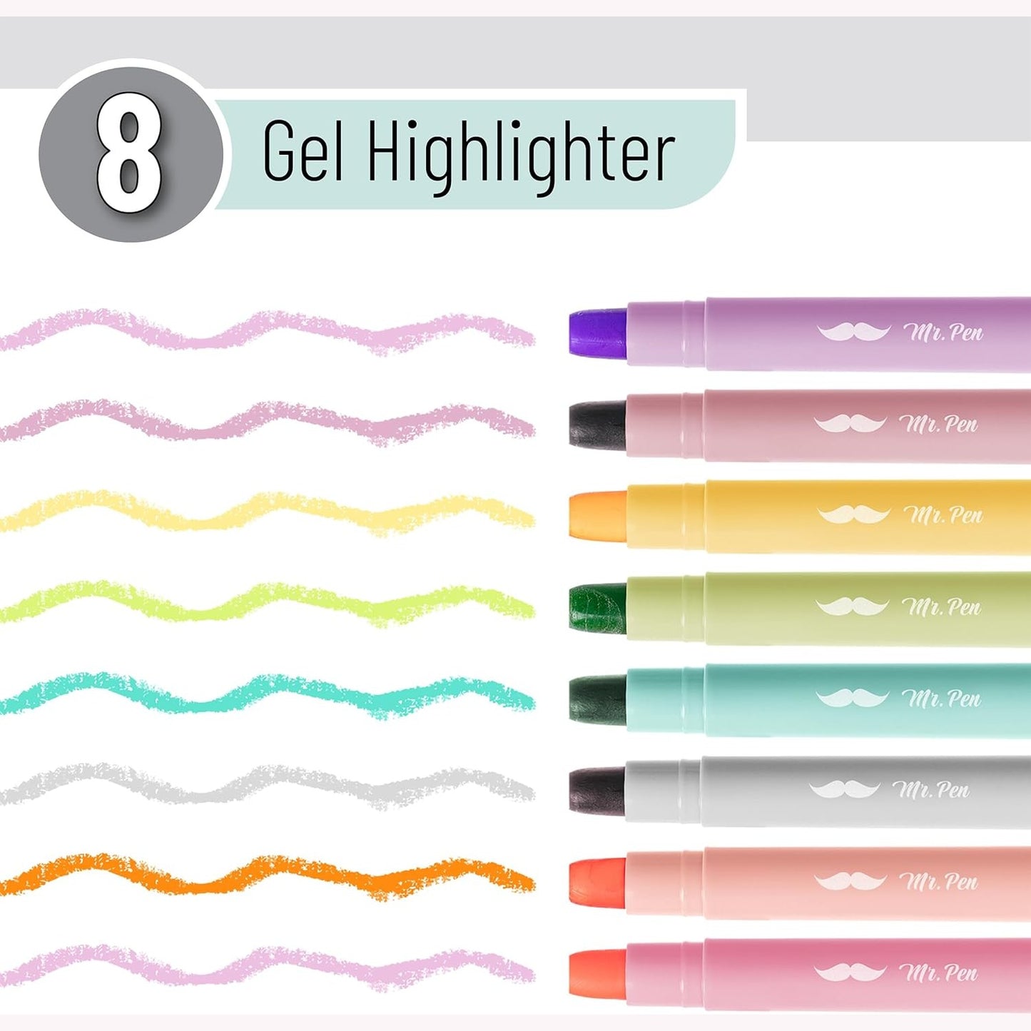 Gel Highlighters, 8 Pack, No-Bleed, Twist-Up Design, Sharpenable Tips, Smooth Glide, Perfect for Bible Pages
