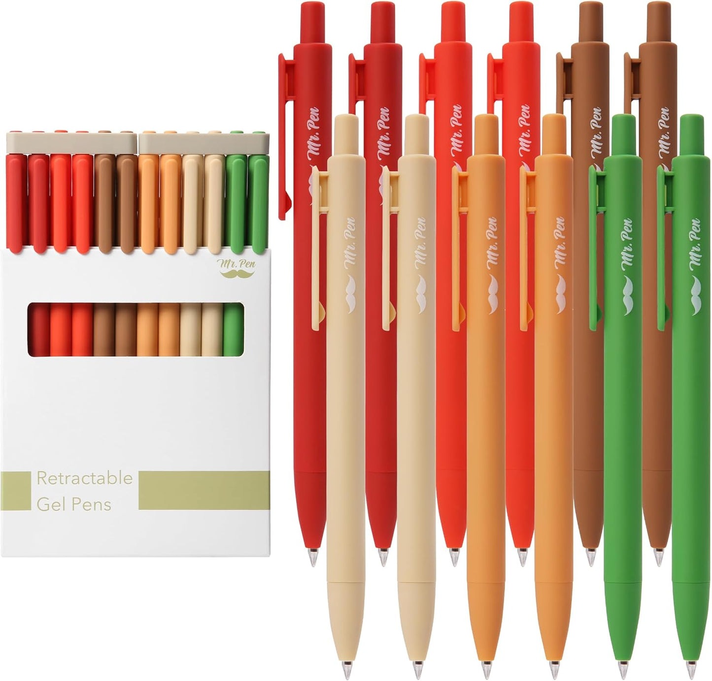 Mr. Pen- Retractable Gel Pens, 12 Pack, Black Ink, Old Mill Color Barrel Gel Pens, Gel Pens Fine Point 0.5mm, Retractable Pens