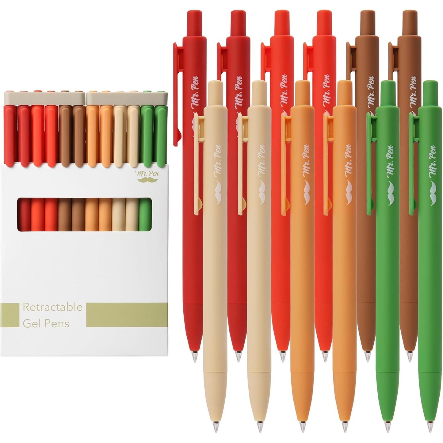 Mr. Pen- Retractable Gel Pens, 12 Pack, Black Ink, Old Mill Color Barrel Gel Pens, Gel Pens Fine Point 0.5mm, Retractable Pens