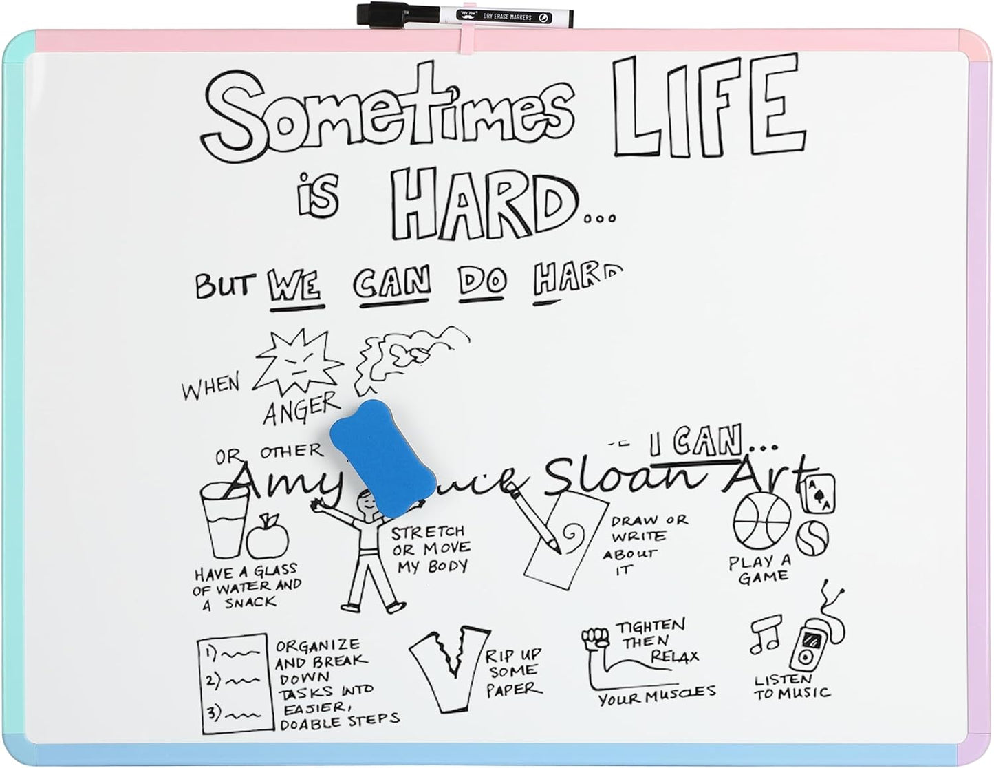 Dry Erase Board for Wall, 18” x 24”, Colorful Frame, Marker