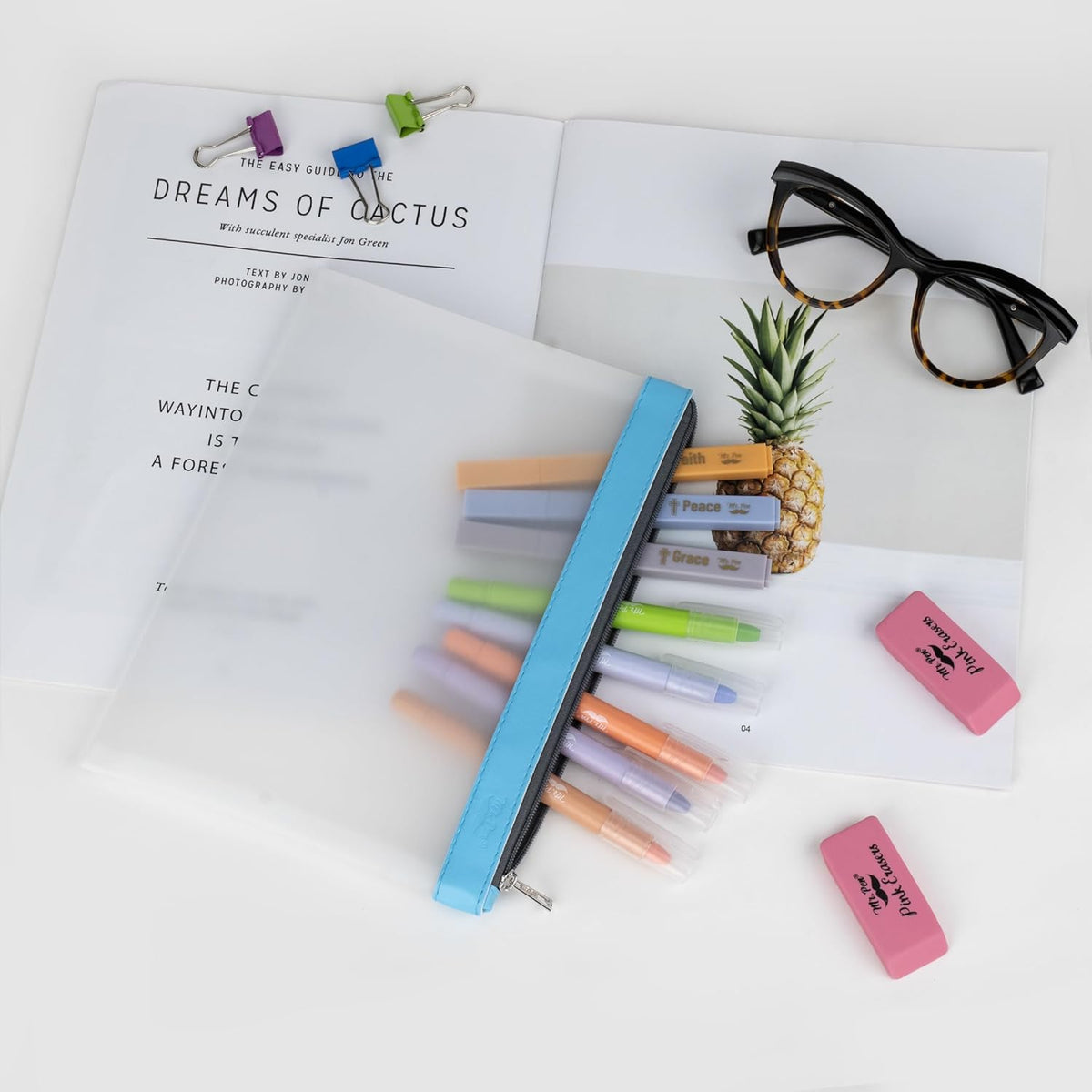 Mr. Pen- Clear Pencil Pouch, 9" x 6.88", 3 Pack, Blue Shades, Large, Pencil Bags