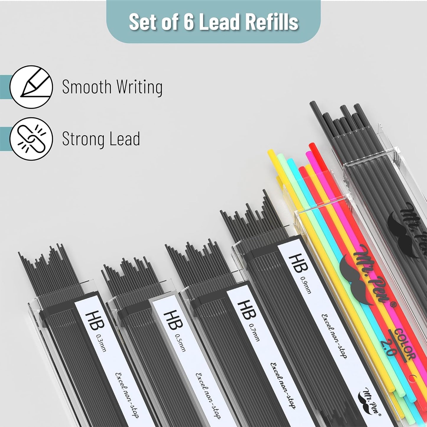 Metal Mechanical Pencil Set with Case, 5 Sizes: 0.3–2.0 mm, Square Barrel, Knurled Grip, HB & 2B Refills