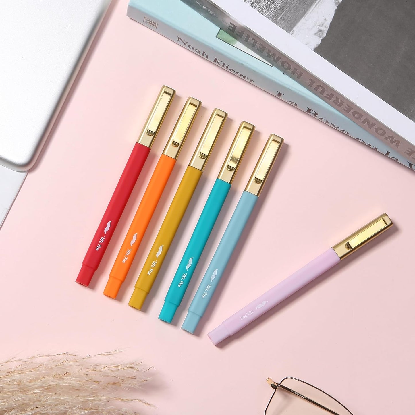Aesthetic Highlighters & Ballpoint Pens, 12 Pack, Black Ink, No-Bleed, Soft Colors, Chisel Tip + Ballpoint Pens, Journaling & Study Set