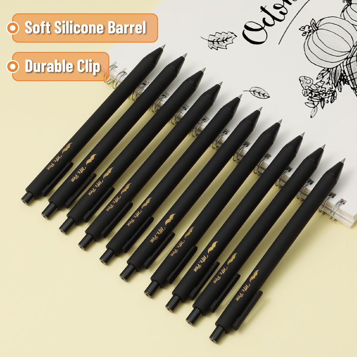 Retractable Gel Pens, 10 Pack, Black Ink, 0.5mm Fine Point, Matte Barrel