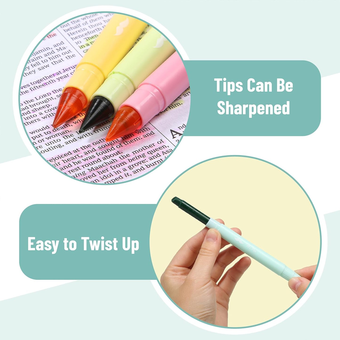 Customizable Bible Gel Highlighters, 16 Pack, Assorted No-Bleed Colors, Twist-Up, Sharpenable Tip