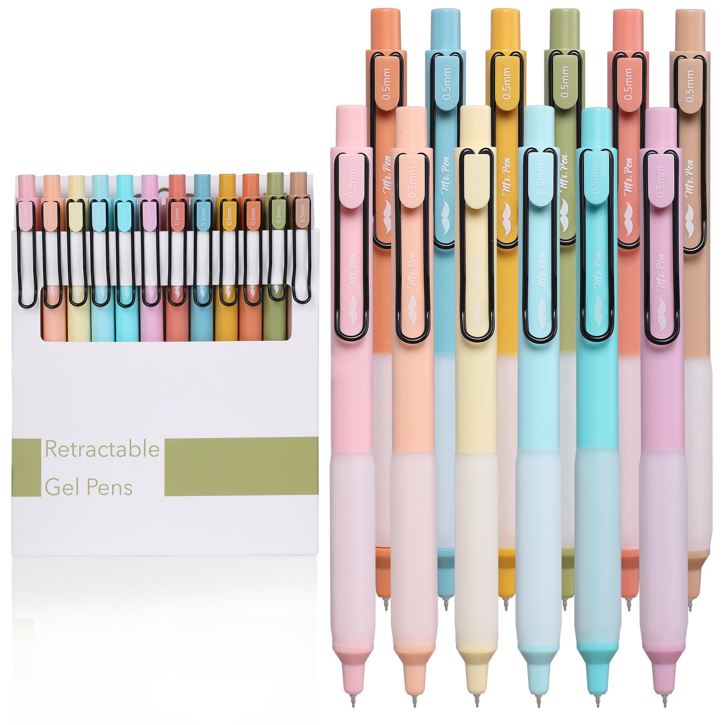 Retractable Gel Pens, 12 Pack, Black Ink Gel Pens, Pastel Barrels, Fast Dry, Gel Pens Fine Point 0.5mm, Retractable Pens, Cute Pens, Gel Ink Pens, Aesthetic Pens for Journaling Fine Tip Pens