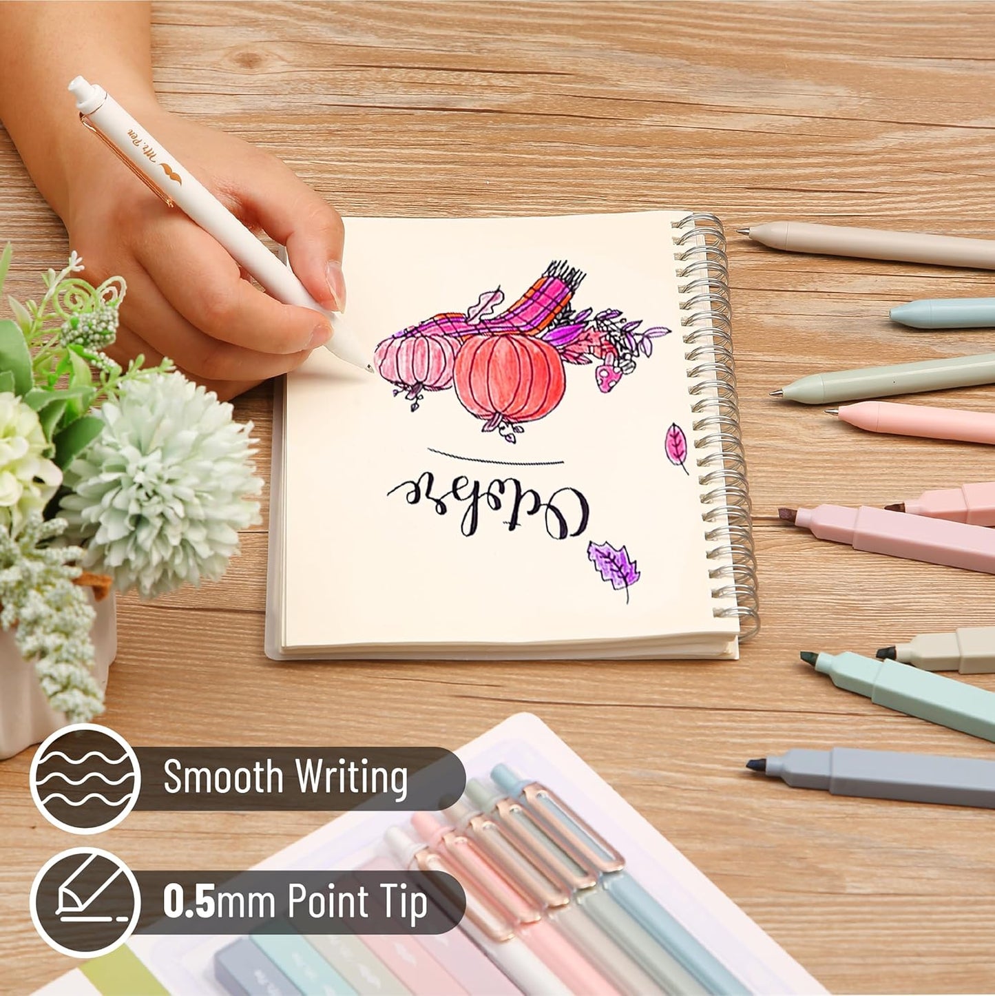 Aesthetic Highlighters & Gel Pens, 10 Pack, No Bleed Pastel Highlighters with Black Ink Pens