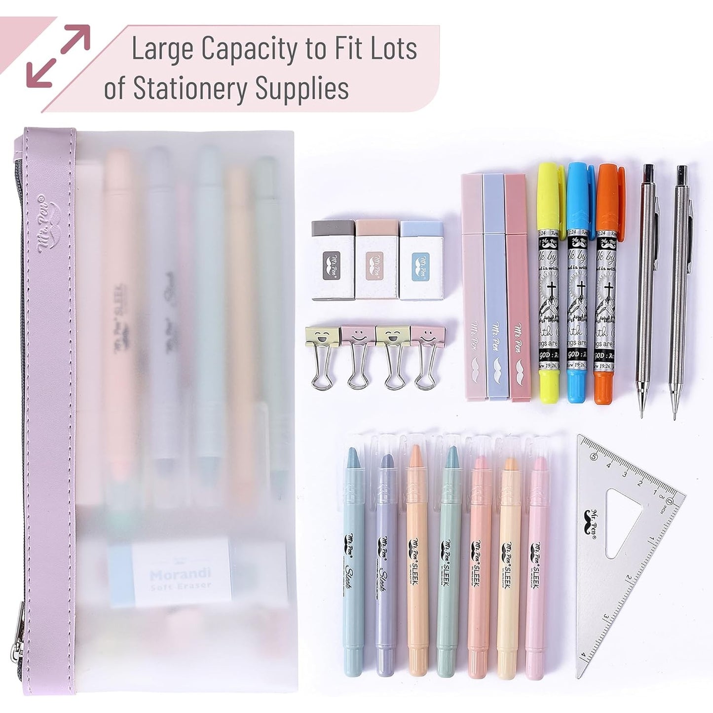 Clear Pencil Pouches, 3 Pack, Transparent TPU Zipper Bags for School, Travel & Makeup