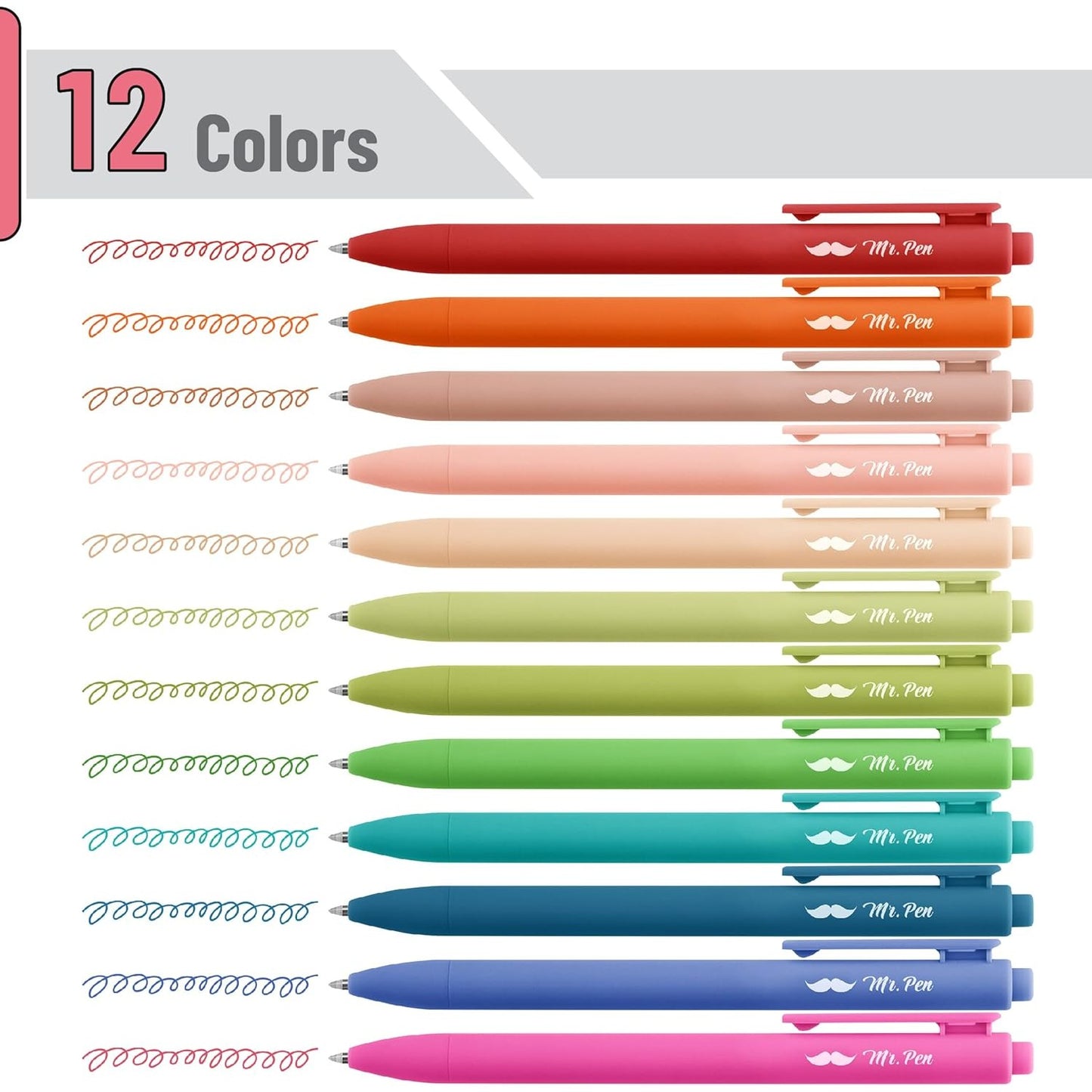 Retractable Gel Pens, 12 Pack, Cute Design, Colored Ink, Quick-Dry, Fine Point 0.7mm