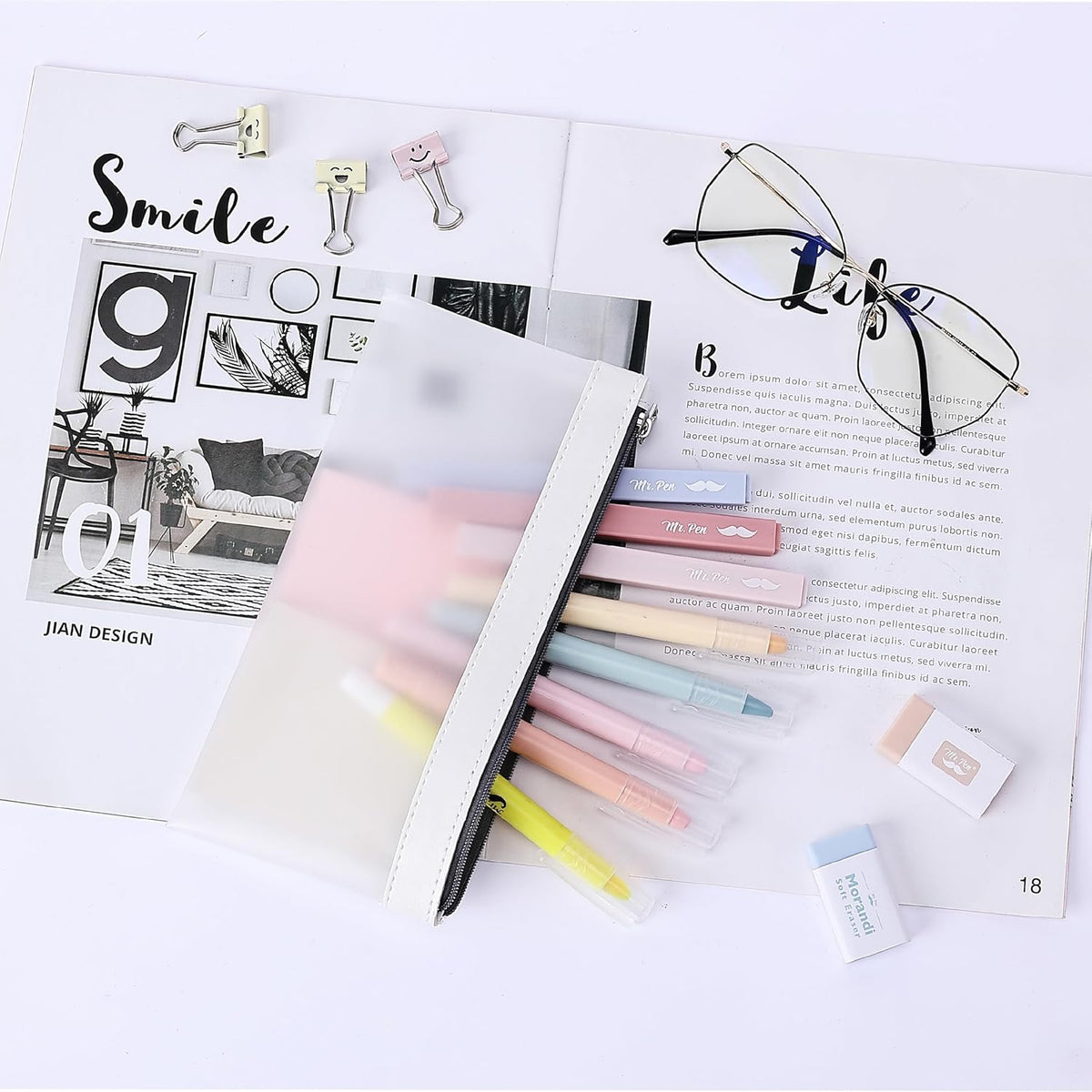 Mr. Pen- Clear Pencil Pouch, 6 Pack, Morandi Color, Pencil Bags, Clear Makeup Pouch