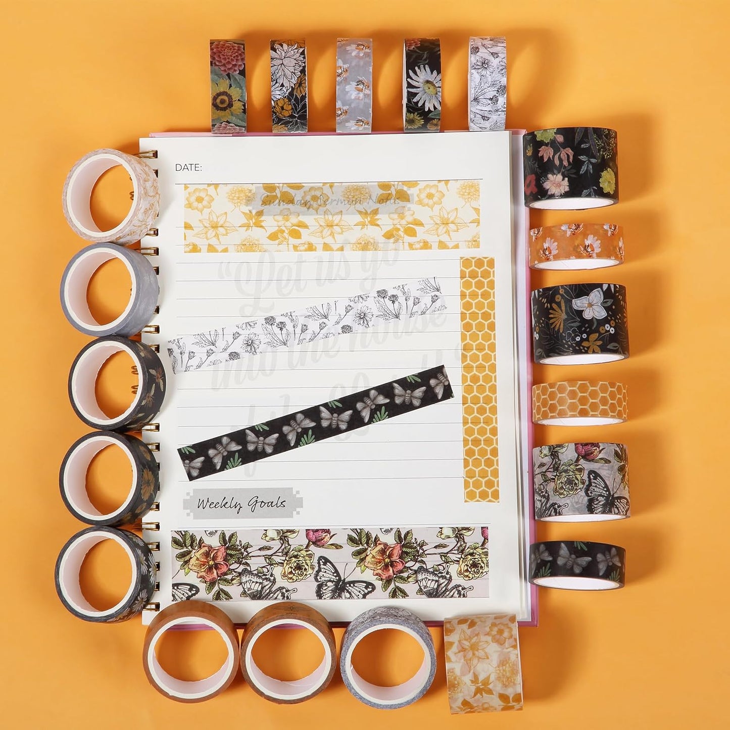 Washi Tape Set, 20 Rolls, Golden Hives Theme, Assorted Widths