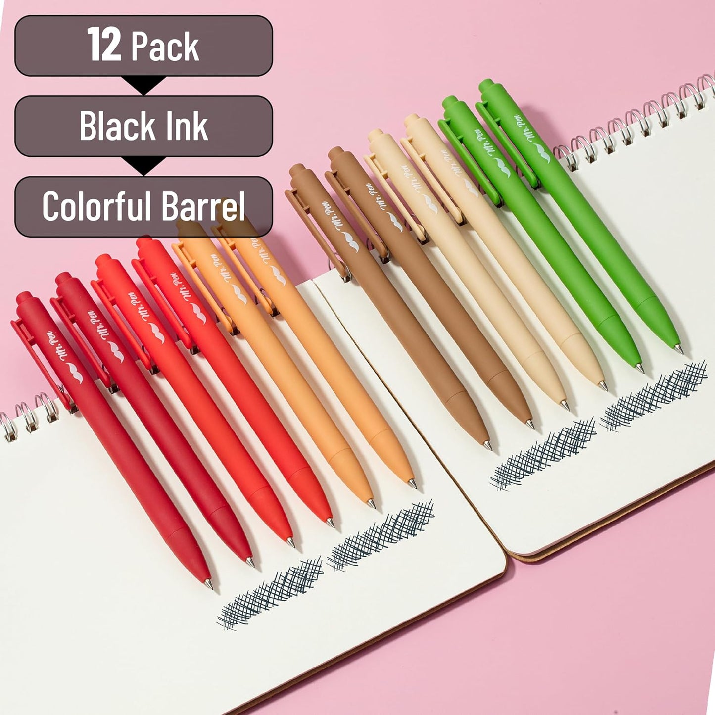 Mr. Pen- Retractable Gel Pens, 12 Pack, Black Ink, Old Mill Color Barrel Gel Pens, Gel Pens Fine Point 0.5mm, Retractable Pens