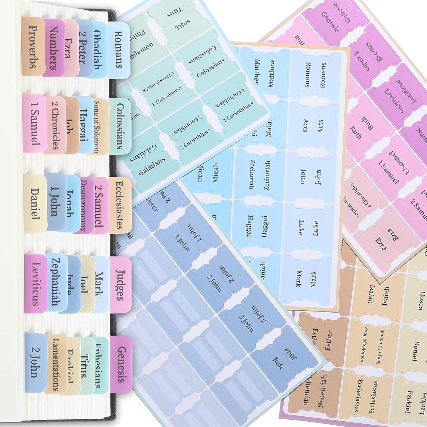 Bible Tabs, 75 Tabs, Pastel Colors, Laminated Bible Tabs for Women and Men, Bible Tabs for Study Bible, Bible Index Tabs, Bible Book Tabs, Bible Labels Tabs, Mr Pen Bible Tabs