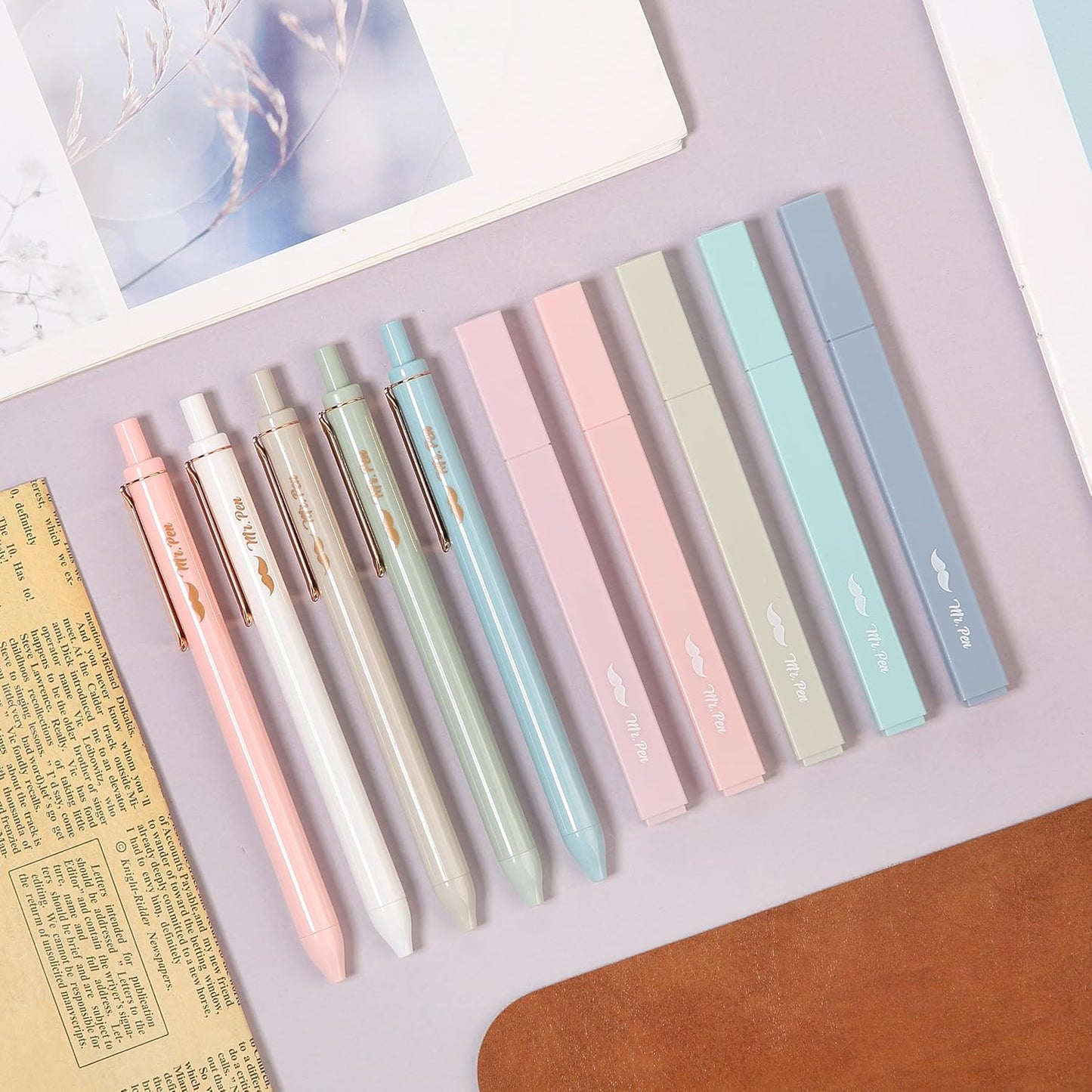 Aesthetic Highlighters & Gel Pens, 10 Pack, No Bleed Pastel Highlighters with Black Ink Pens