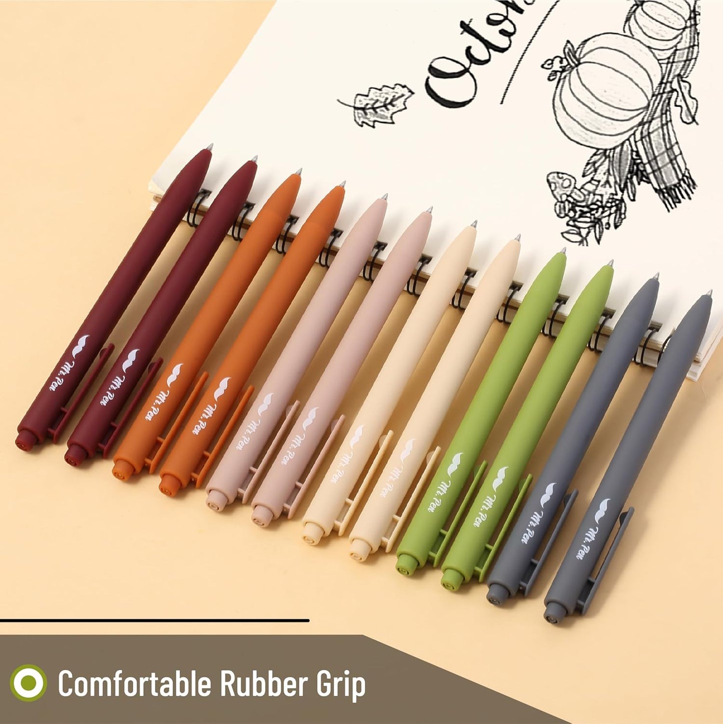 Mr. Pen- Retractable Gel Pens, 12 Pack, Black Ink, Natural Earthy Barrels Gel Pens