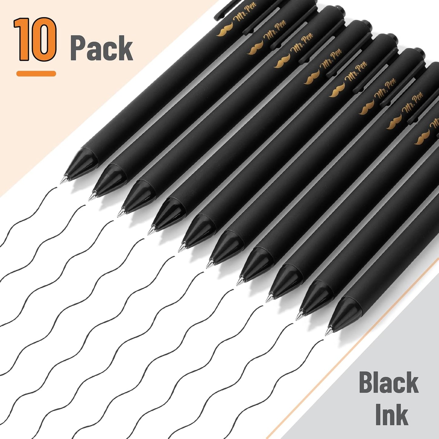 Retractable Gel Pens, 10 Pack, Black Ink, 0.5mm Fine Point, Matte Barrel