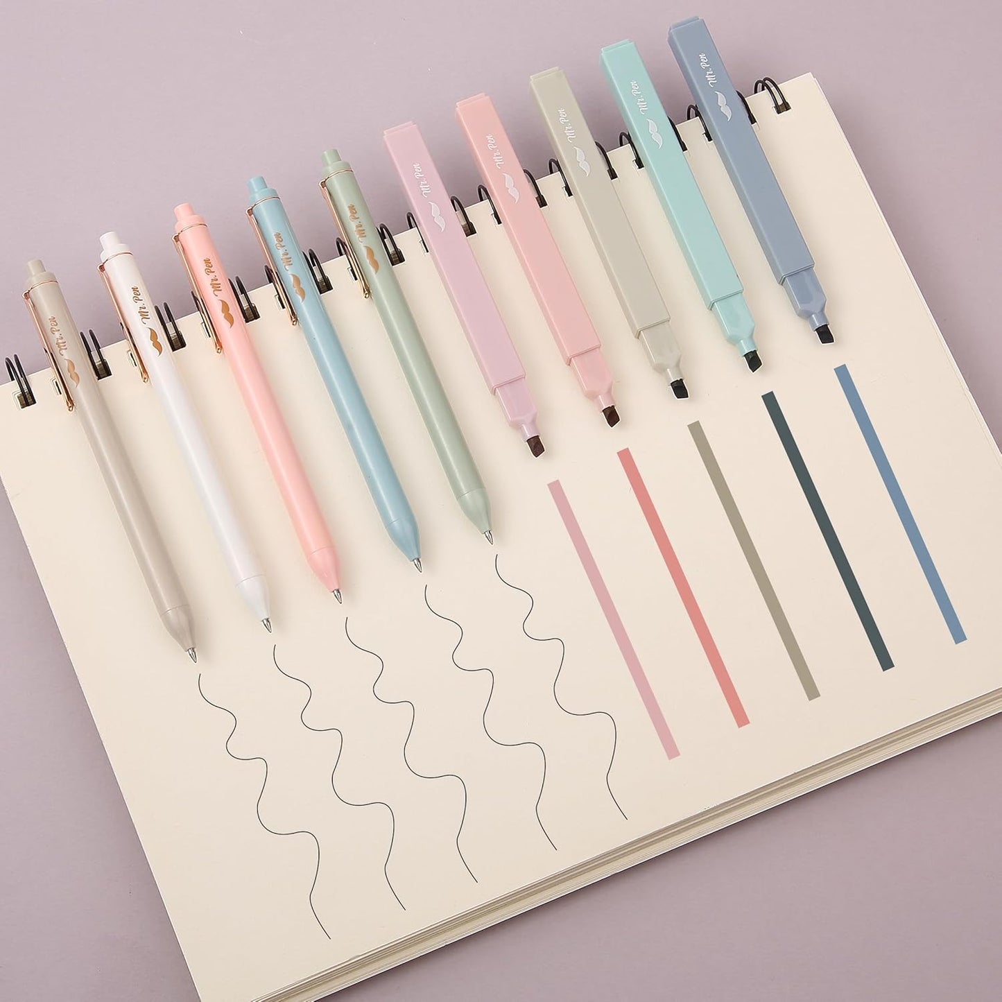 Aesthetic Highlighters & Gel Pens, 10 Pack, No Bleed Pastel Highlighters with Black Ink Pens