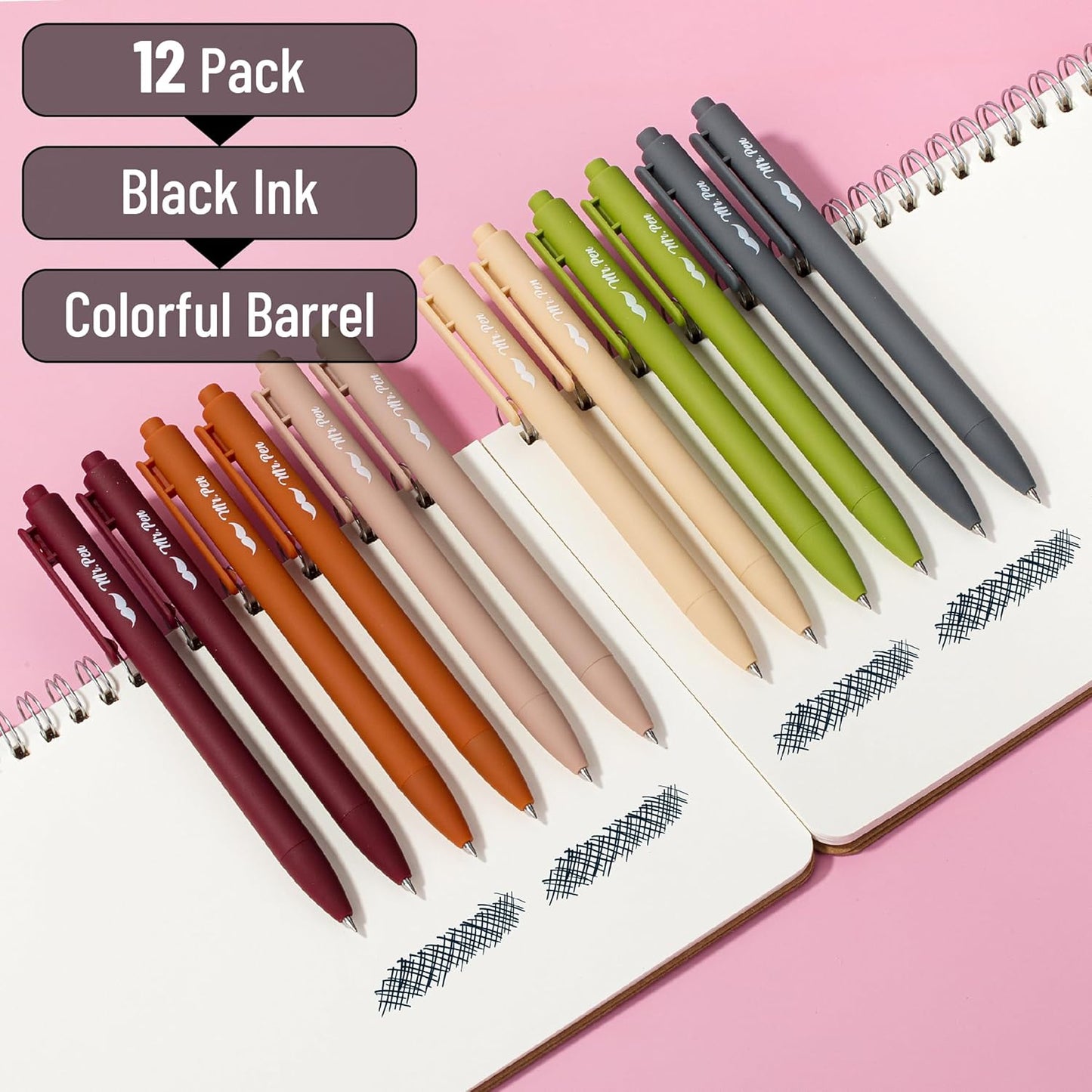 Mr. Pen- Retractable Gel Pens, 12 Pack, Black Ink, Natural Earthy Barrels Gel Pens