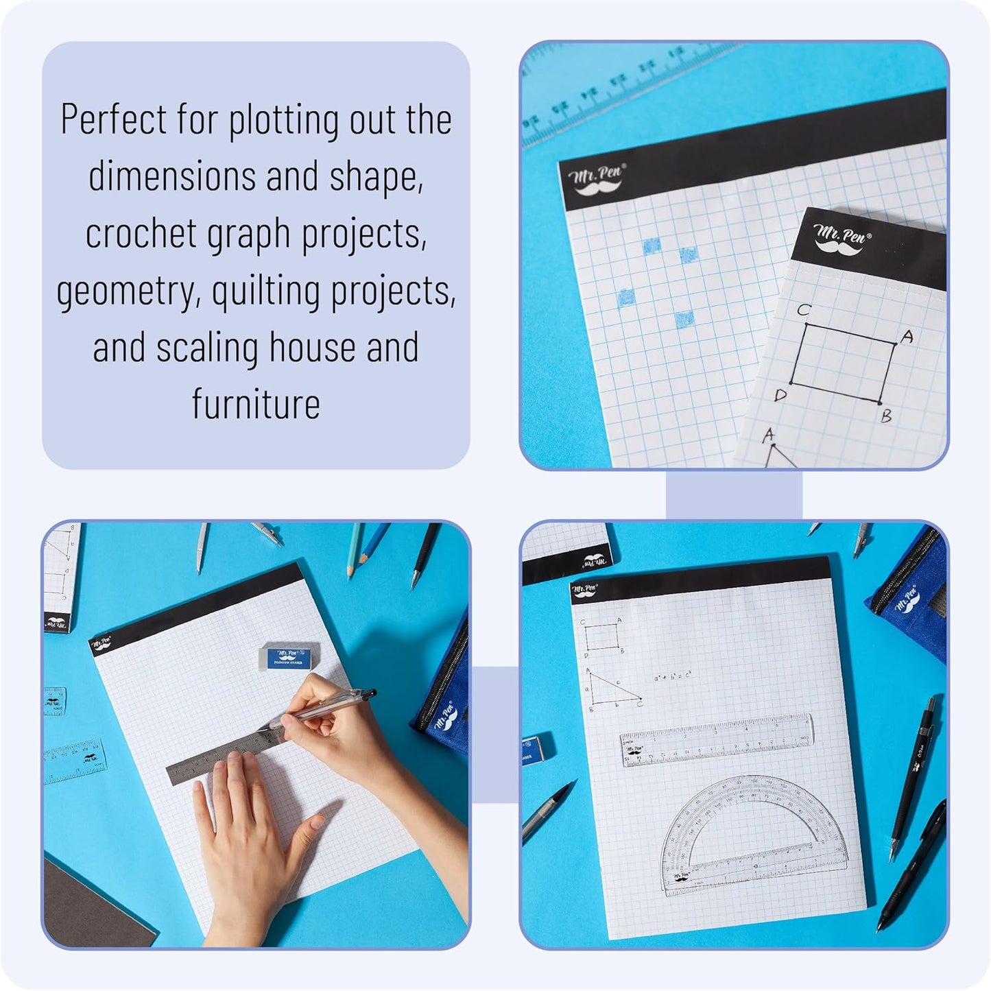 Bulk Graph Paper 8.5x11 Inch, 24 Pack, 30 Sheets Each, 4x4 Grid Paper