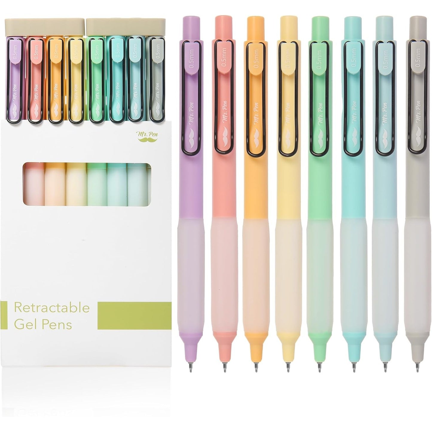 Mr. Pen- Retractable Gel Pens, 8 Pack, Black Ink Gel Pens, Pastel Barrels, Fast Dry