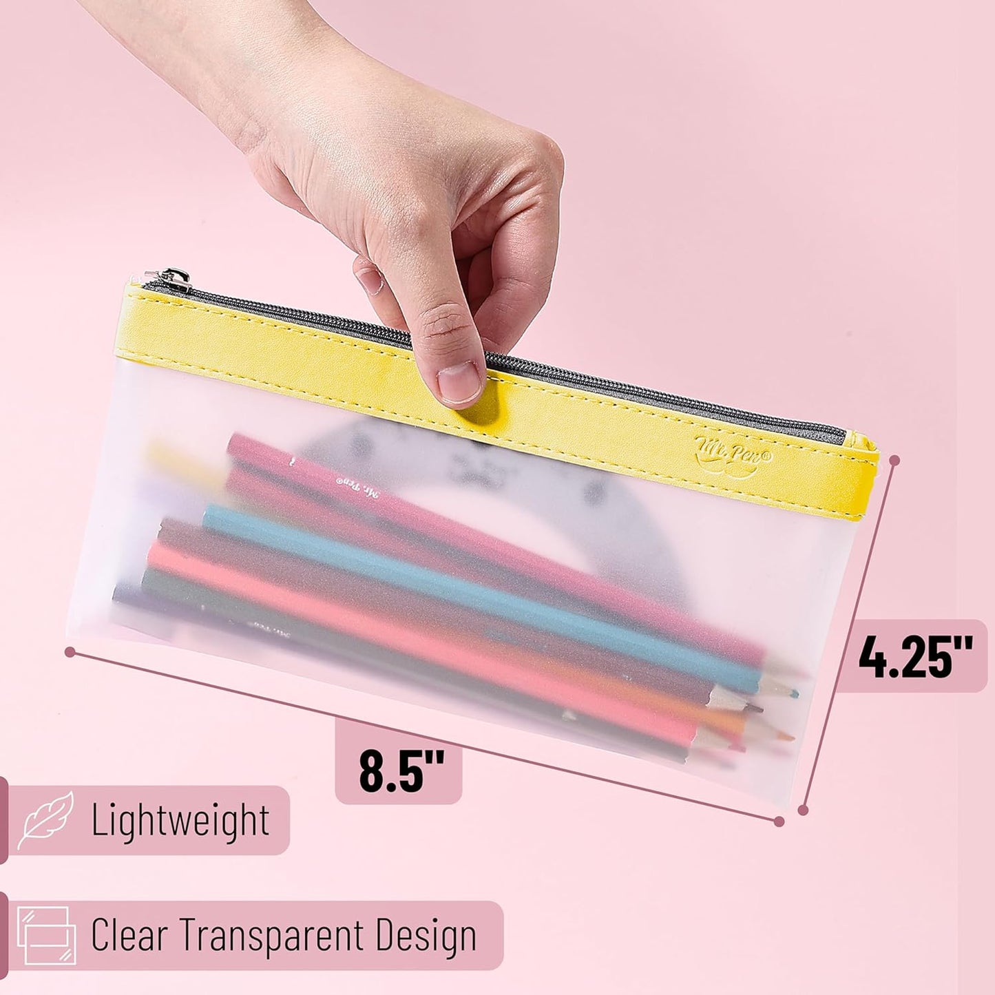 Clear Pencil Pouches, 3 Pack, Transparent TPU Zipper Bags for School, Travel & Makeup