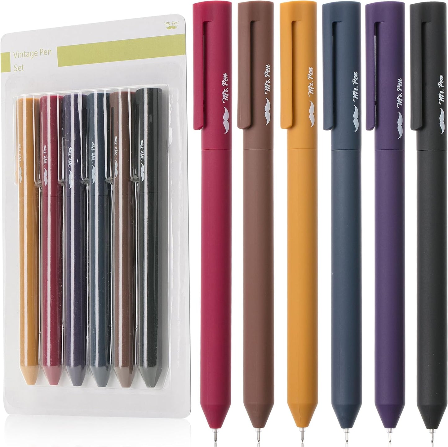 Retractable Gel Pens, 6 Pack, Vintage Colors, Smooth Writing, Fine Point, Colored Ink, Stylish Barrels
