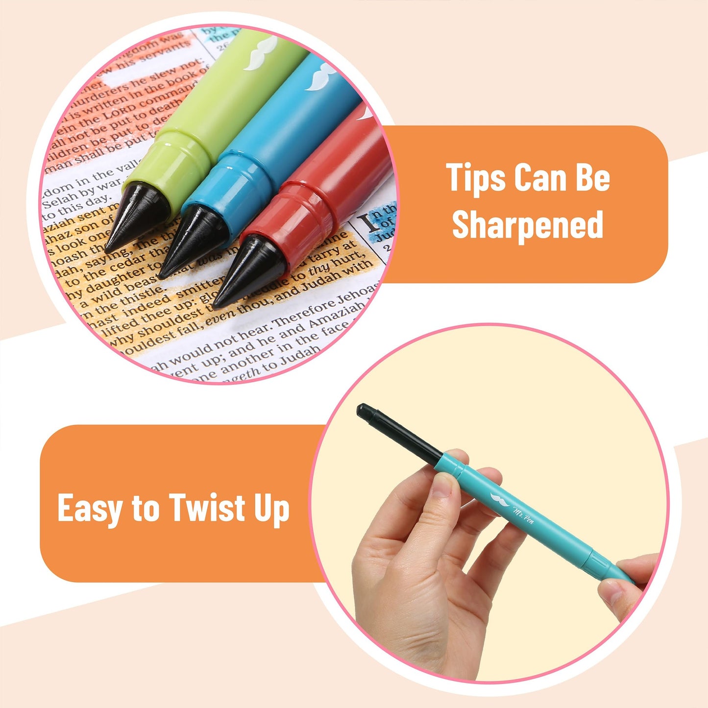 Bible Gel Highlighters, 8 Pack, Assorted Colors, No-Bleed, Twist-Up, Sharpenable Tips, Bible-Safe Study Supplies