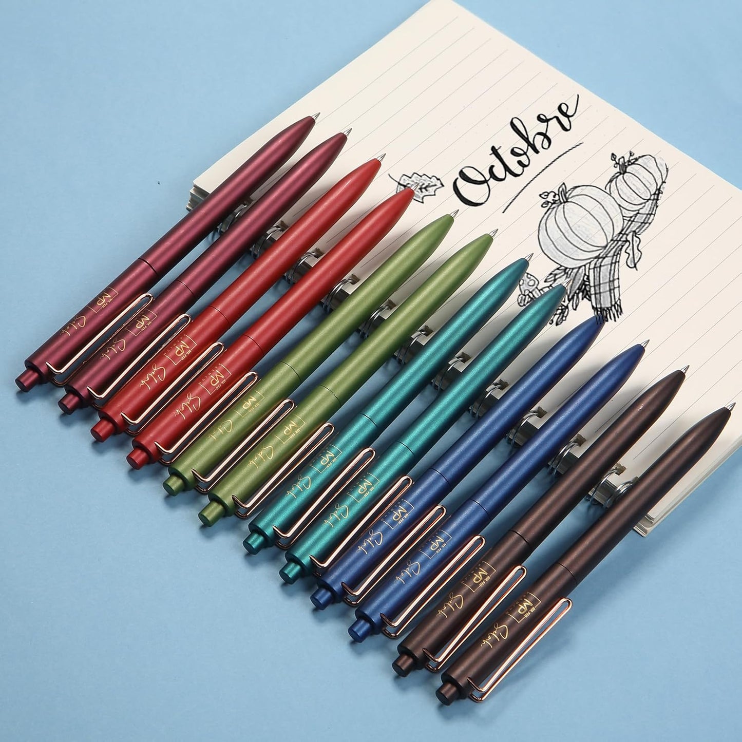 Retractable Gel Pens, 12 Pack, Black Ink, 0.5mm Fine Point, Metallic Vintage Barrels, Fast Dry, Aesthetic Pens