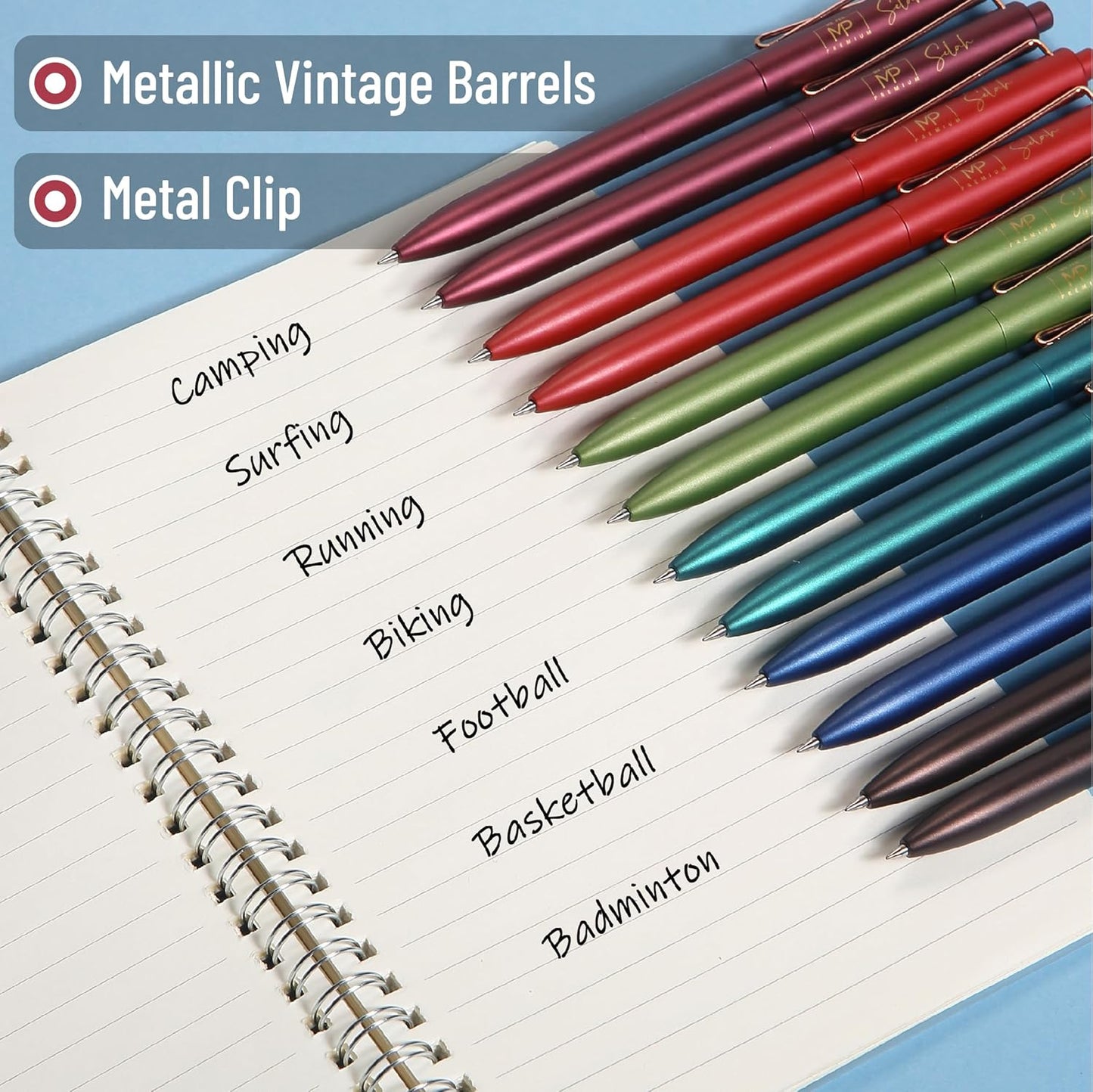 Retractable Gel Pens, 12 Pack, Black Ink, 0.5mm Fine Point, Metallic Vintage Barrels, Fast Dry, Aesthetic Pens