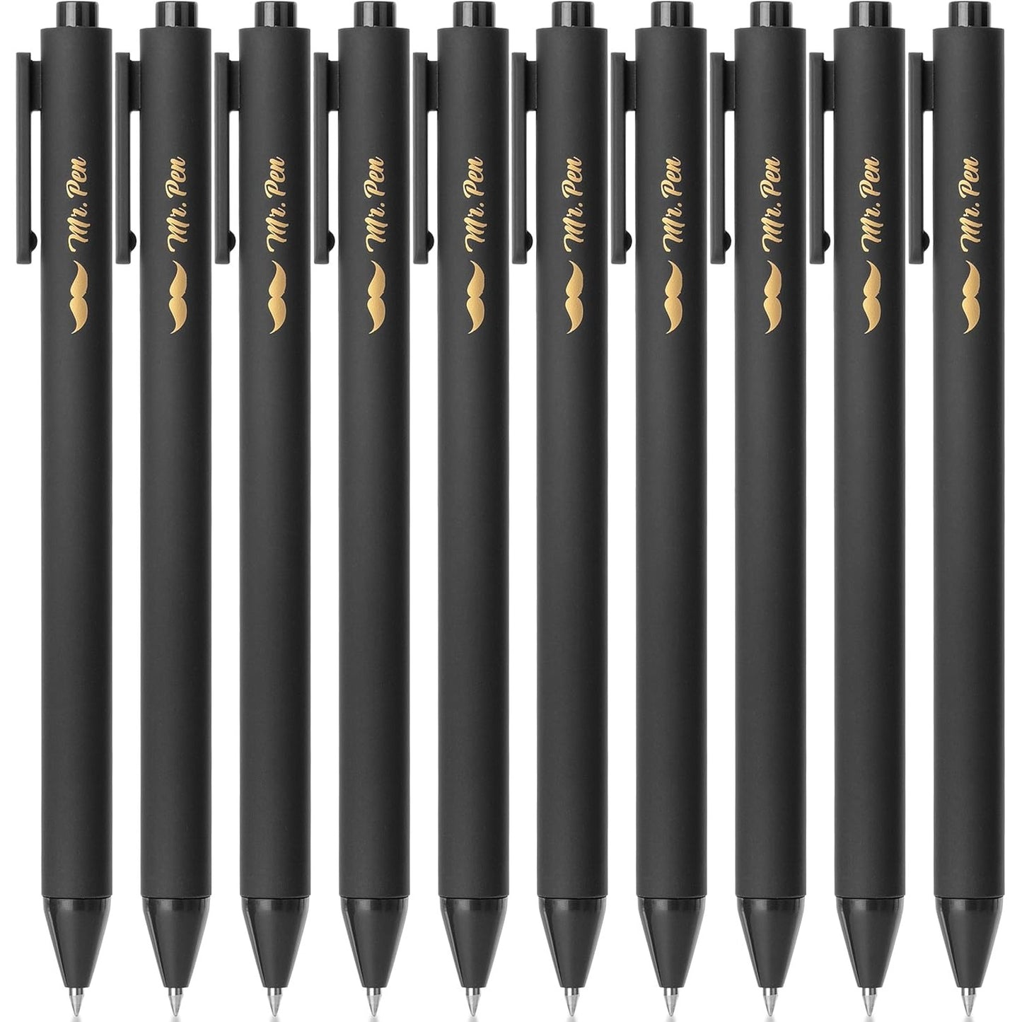 Retractable Gel Pens, 10 Pack, Black Ink, 0.5mm Fine Point, Matte Barrel
