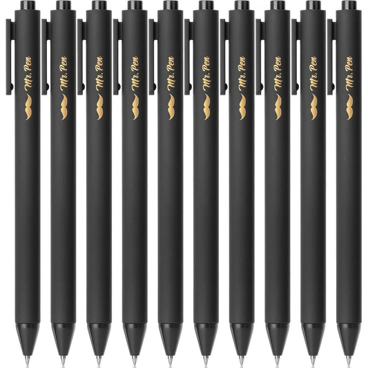 Retractable Gel Pens, 10 Pack, Black Ink, 0.5mm Fine Point, Matte Barrel