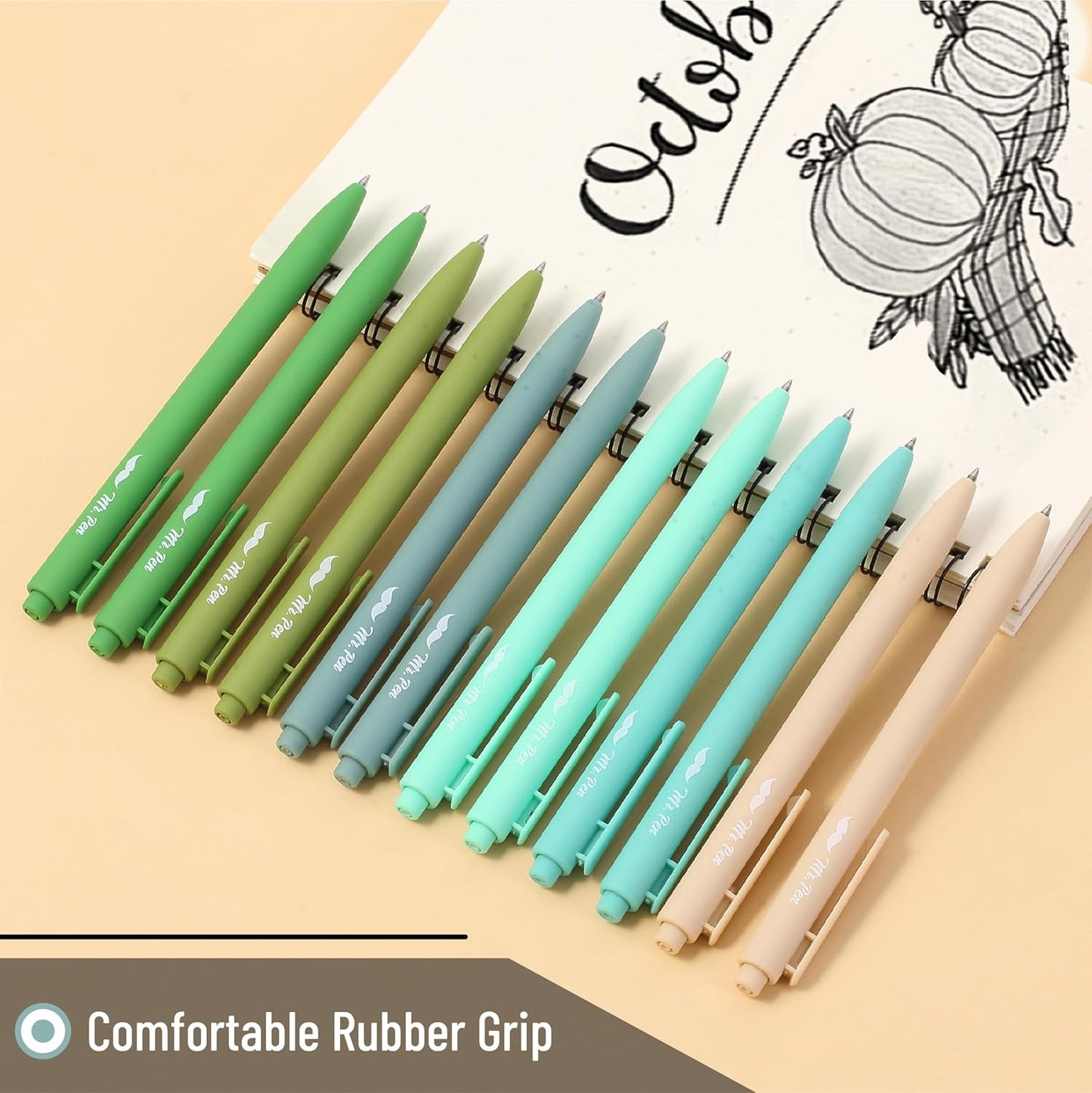 Mr. Pen- Retractable Gel Pens, 12 Pack, Black Ink, Green Ombre Color Barrel Gel Pens, Gel Pens Fine Point 0.5mm, Retractable Pens, Cute Pens