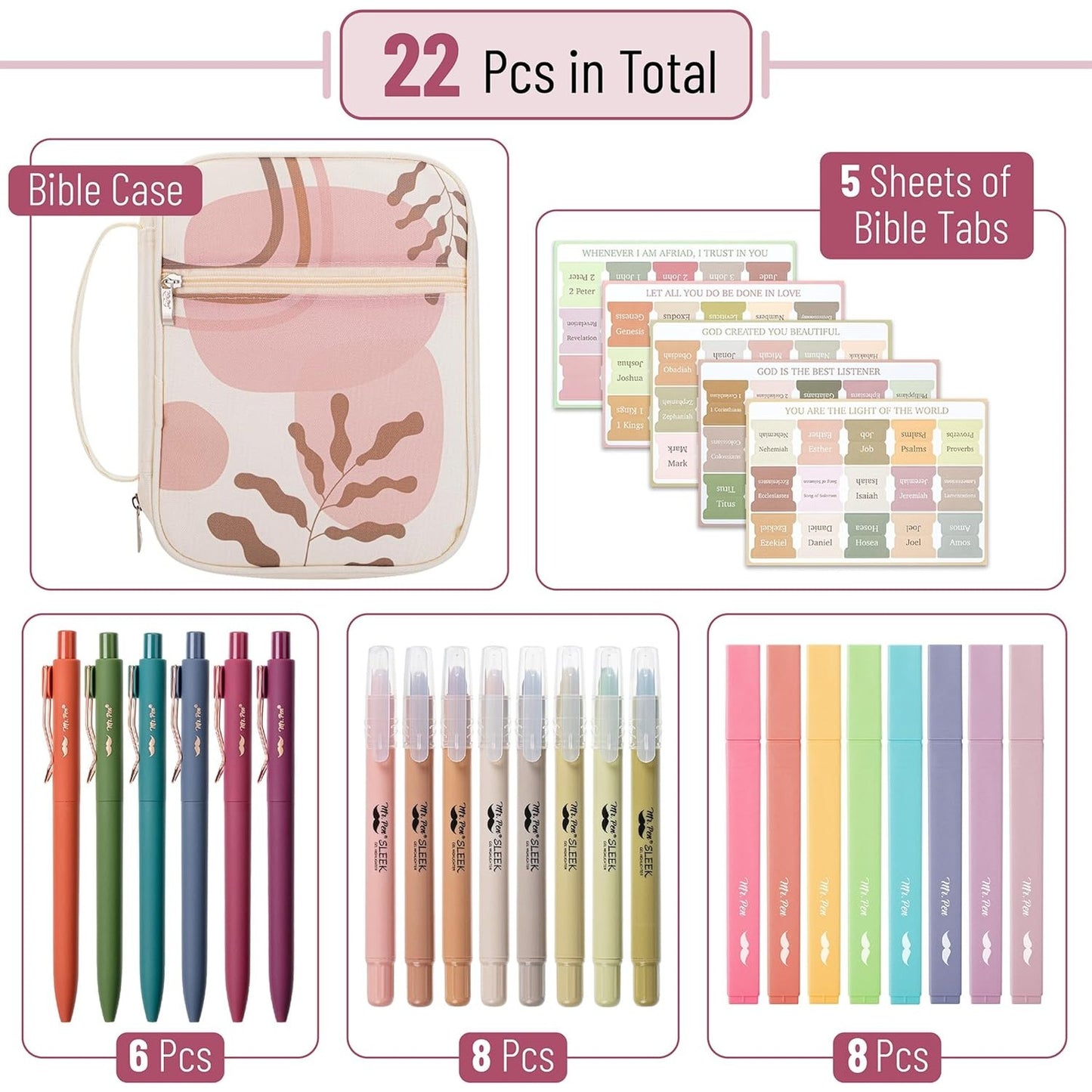 Bible Journaling Kit, 28 Pcs — Bible Case, No Bleed Pens, Highlighters & Tabs